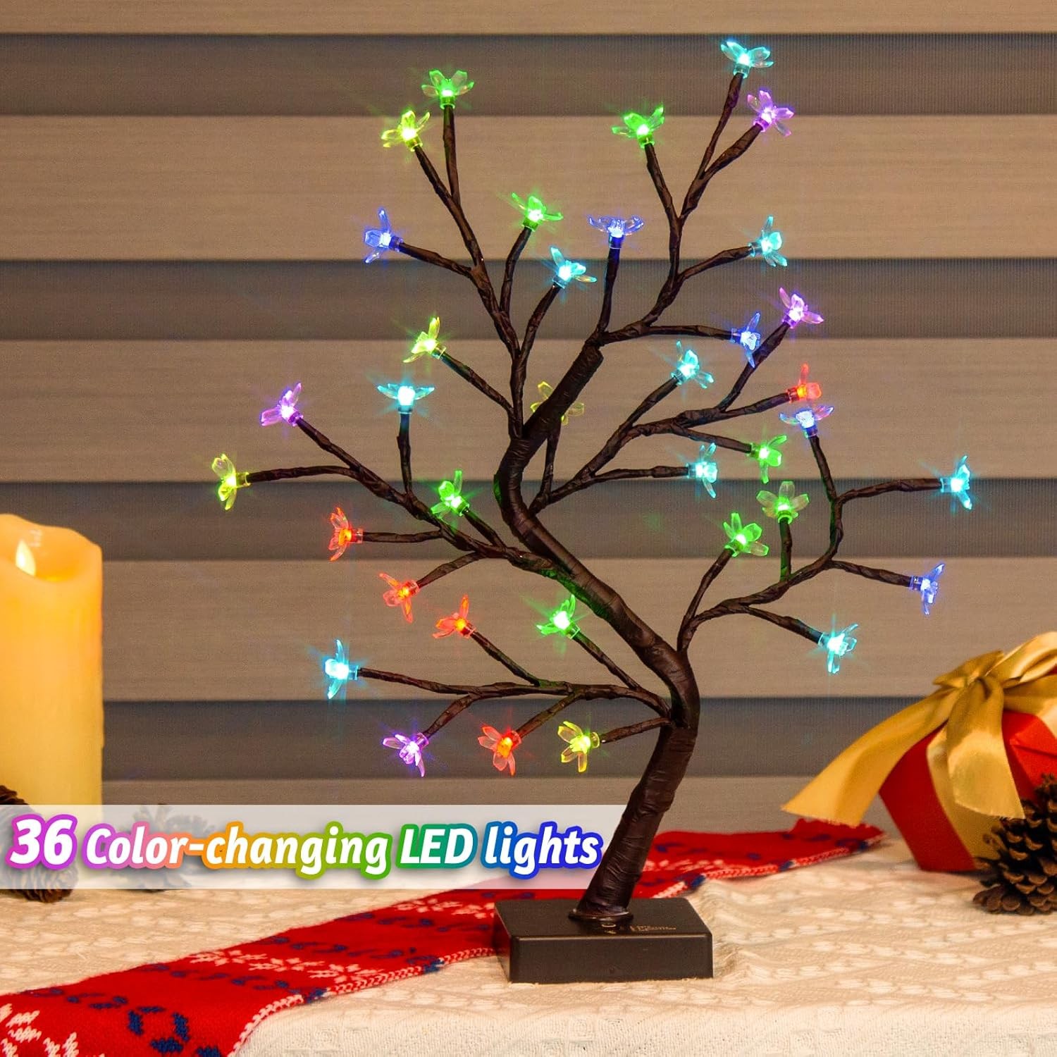 PEIDUO RGBW Cherry Blossom Tree, Light up Bonsai Rgbw Tree