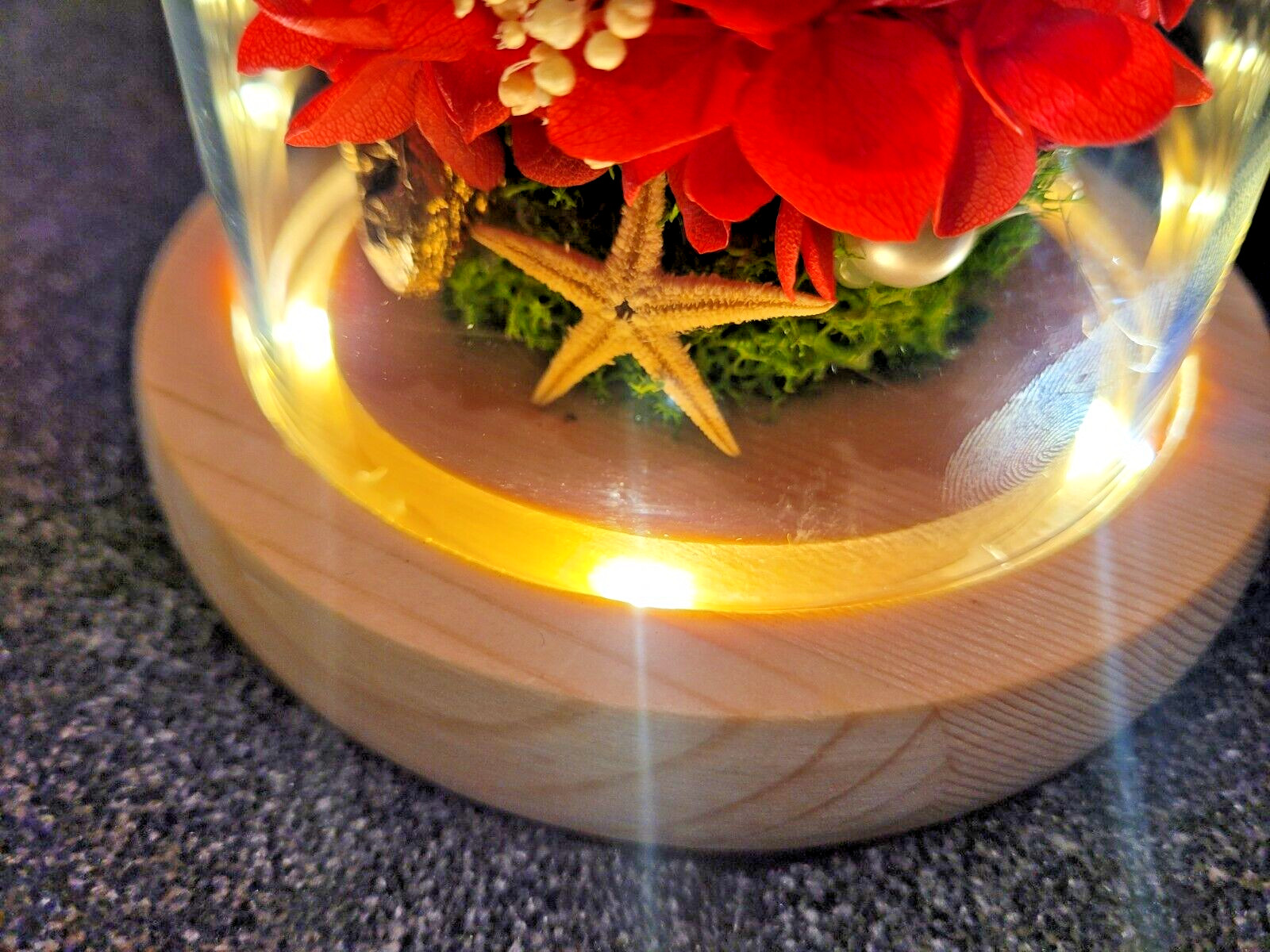 Flower Decoration Glass Cover Wooden Base Valentine’s Day Gift for Girlfriend’