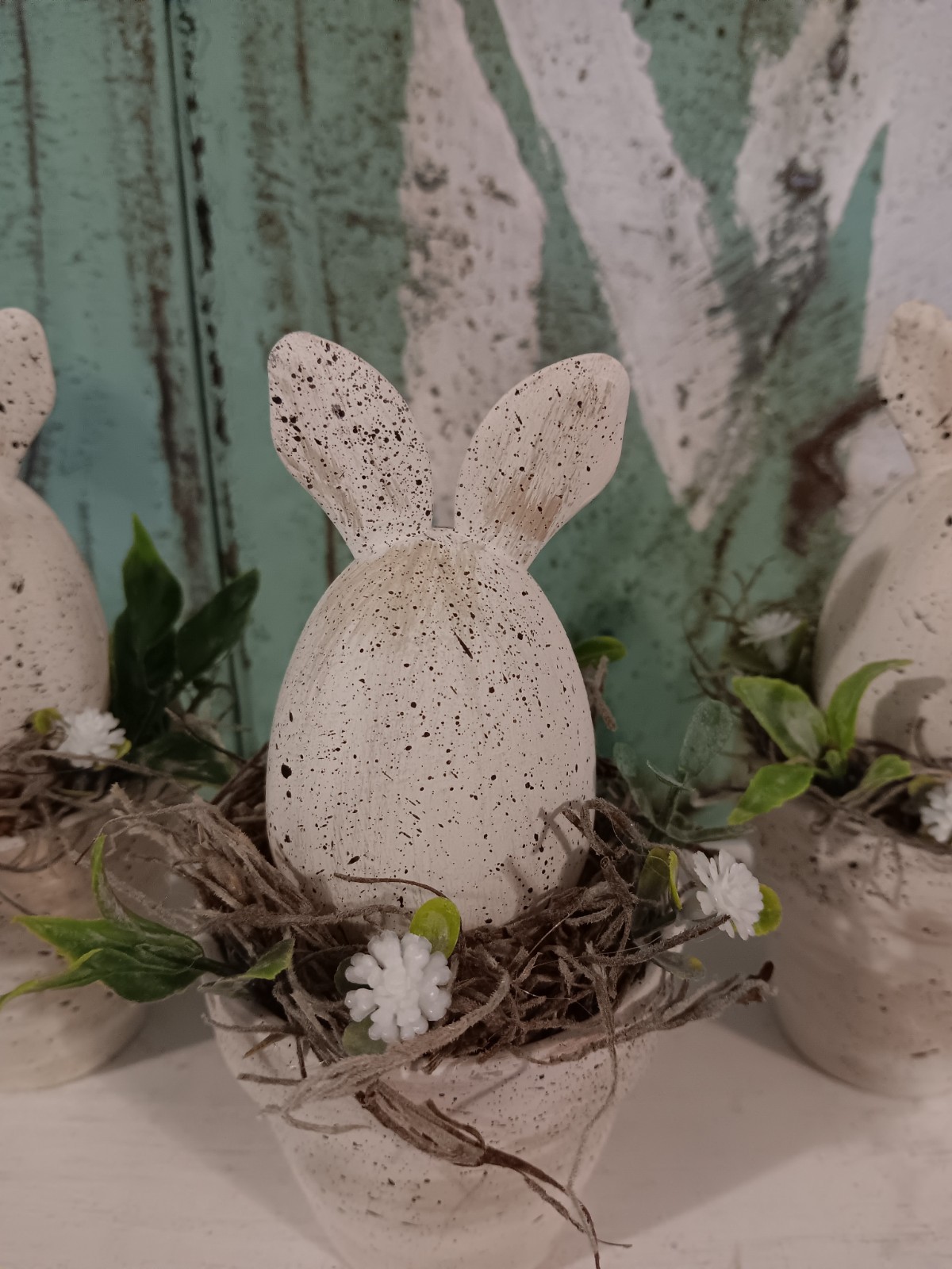 Spring/Easter Clay pots, hand painted with bunnies Set of 3