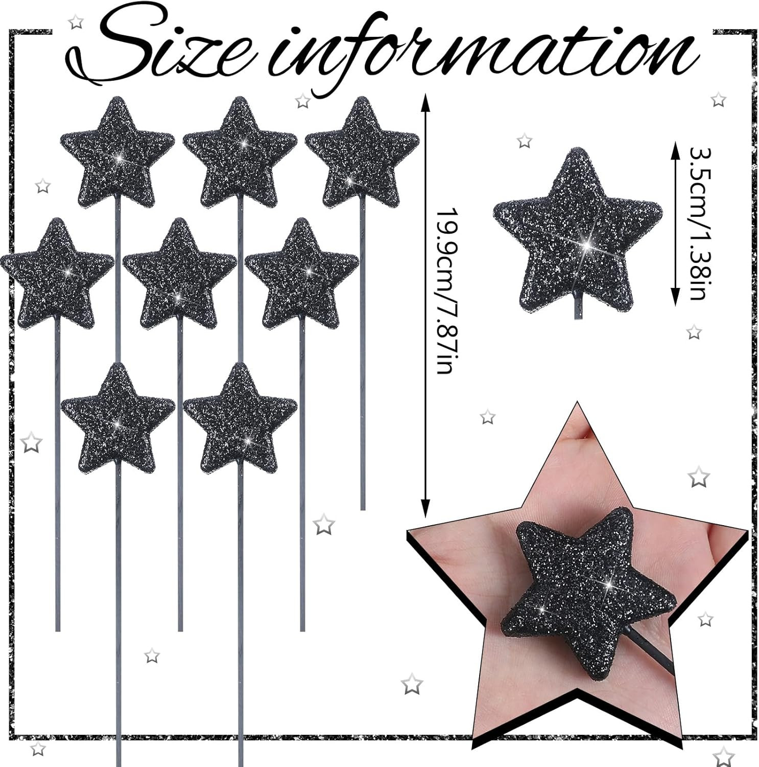 60 Pcs Black Star Floral Picks 8” Glitter Star Centerpiece Table Decor Black Cr