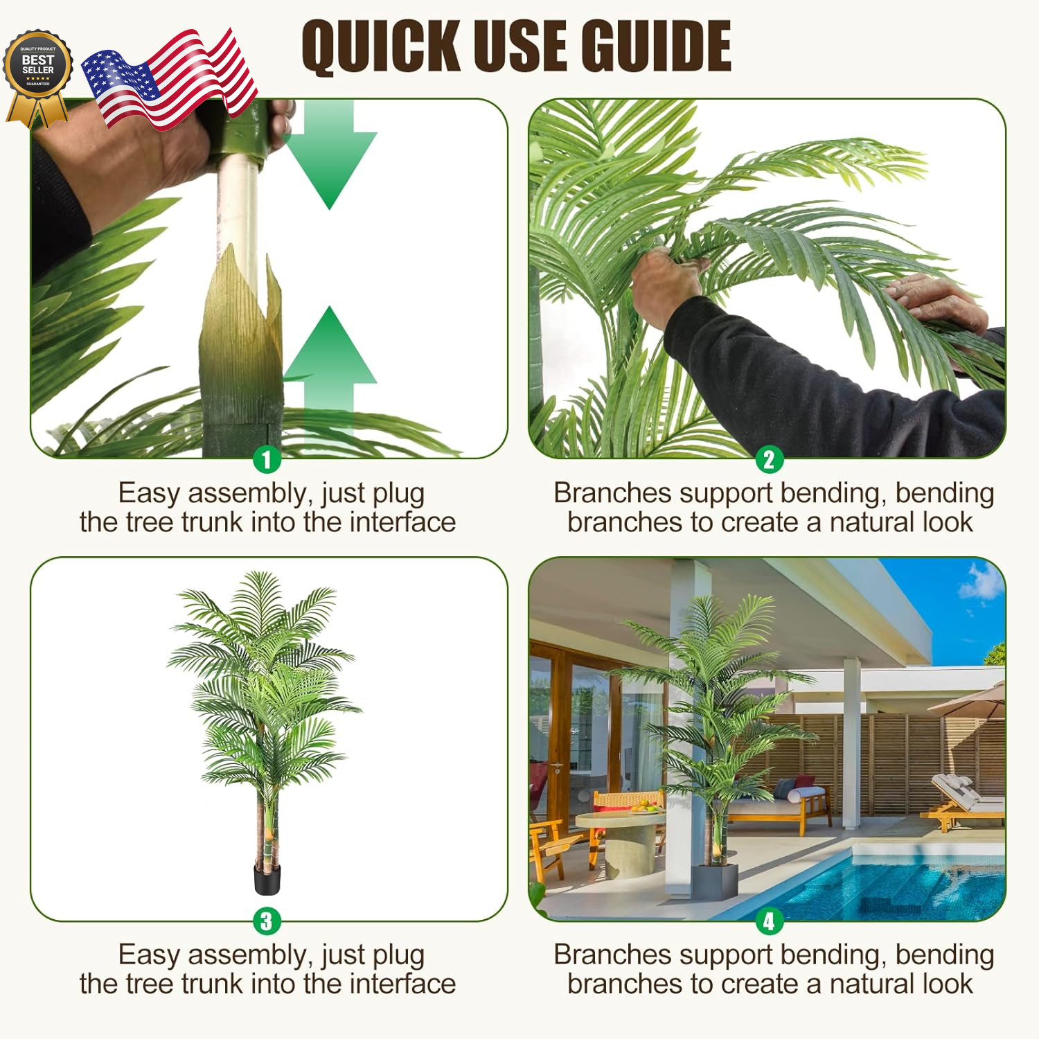 6Ft Tall Triple Golden Cane Palm Artificial Tree Large Tropical Palm Tree UV Res