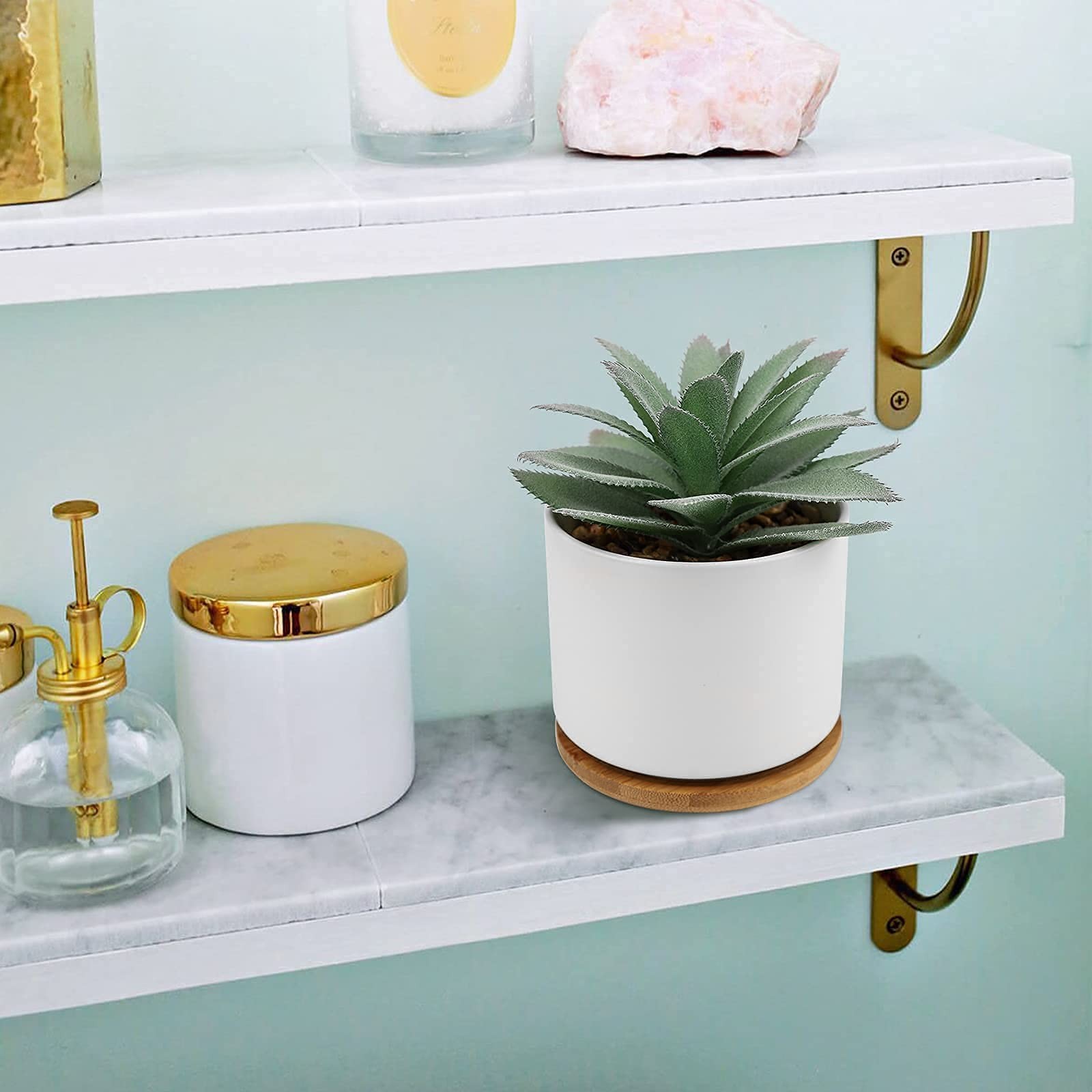 Succulent Plants Artificial – Faux Agave Succulent Plant in Ceramic Pots with…
