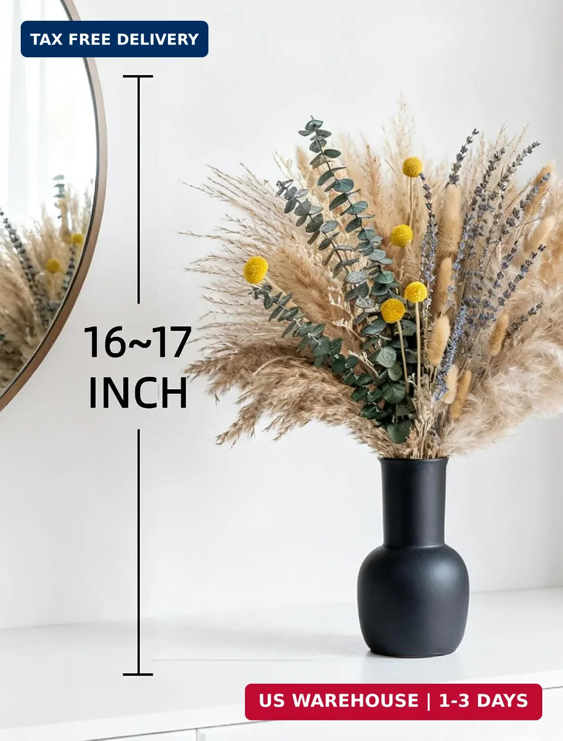 Boho Decor Bouquet – Pampas Grass,Eucalyptus,Lavender,Bunny Tail,Billy Balls 16~