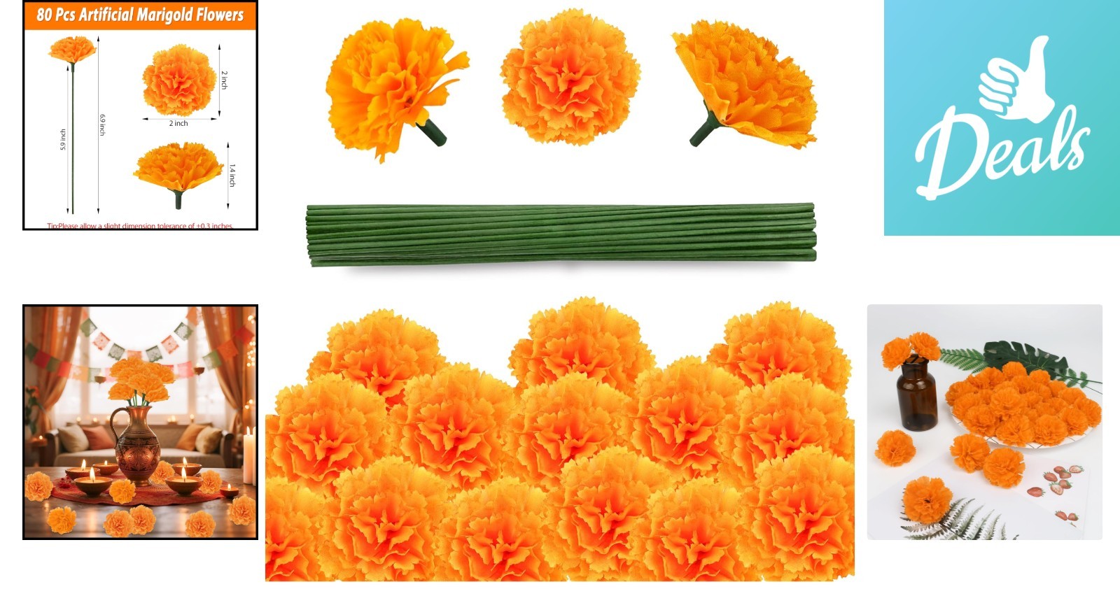 Reusable 80 Pcs Fluffy Silk Marigold Flowers for Indian Weddings and Events
