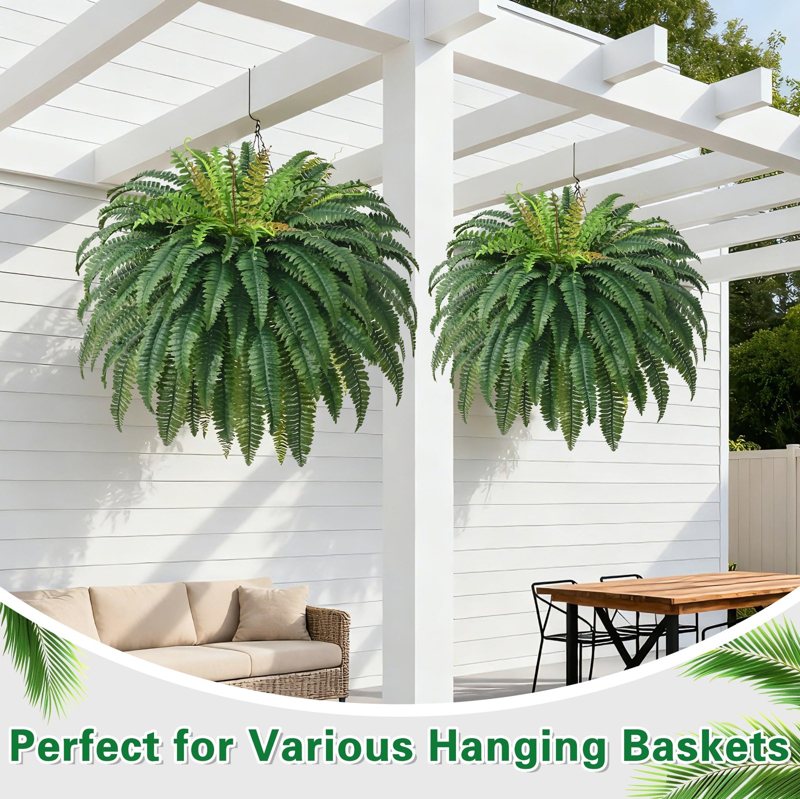 48In 96 Leaves Large Fake Ferns Plants 2Pcs Artificial Ferns for Outdoors