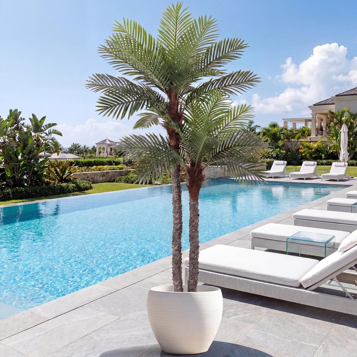 8FT Faux Palm Tree Artificial Golden Cane Palm Tree Outdoor Indoor Fake Tree