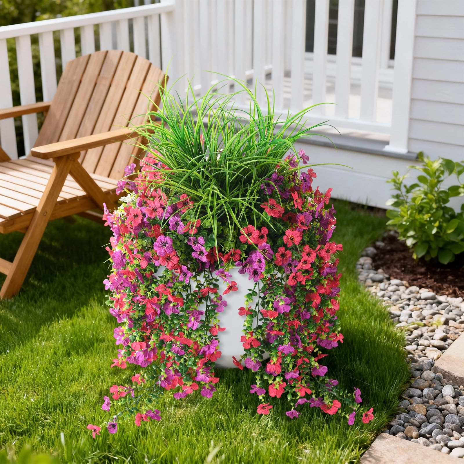 Artificial Hanging Flowers for Outdoors with Wheat Grass, 5 Pcs Fake Hanging …