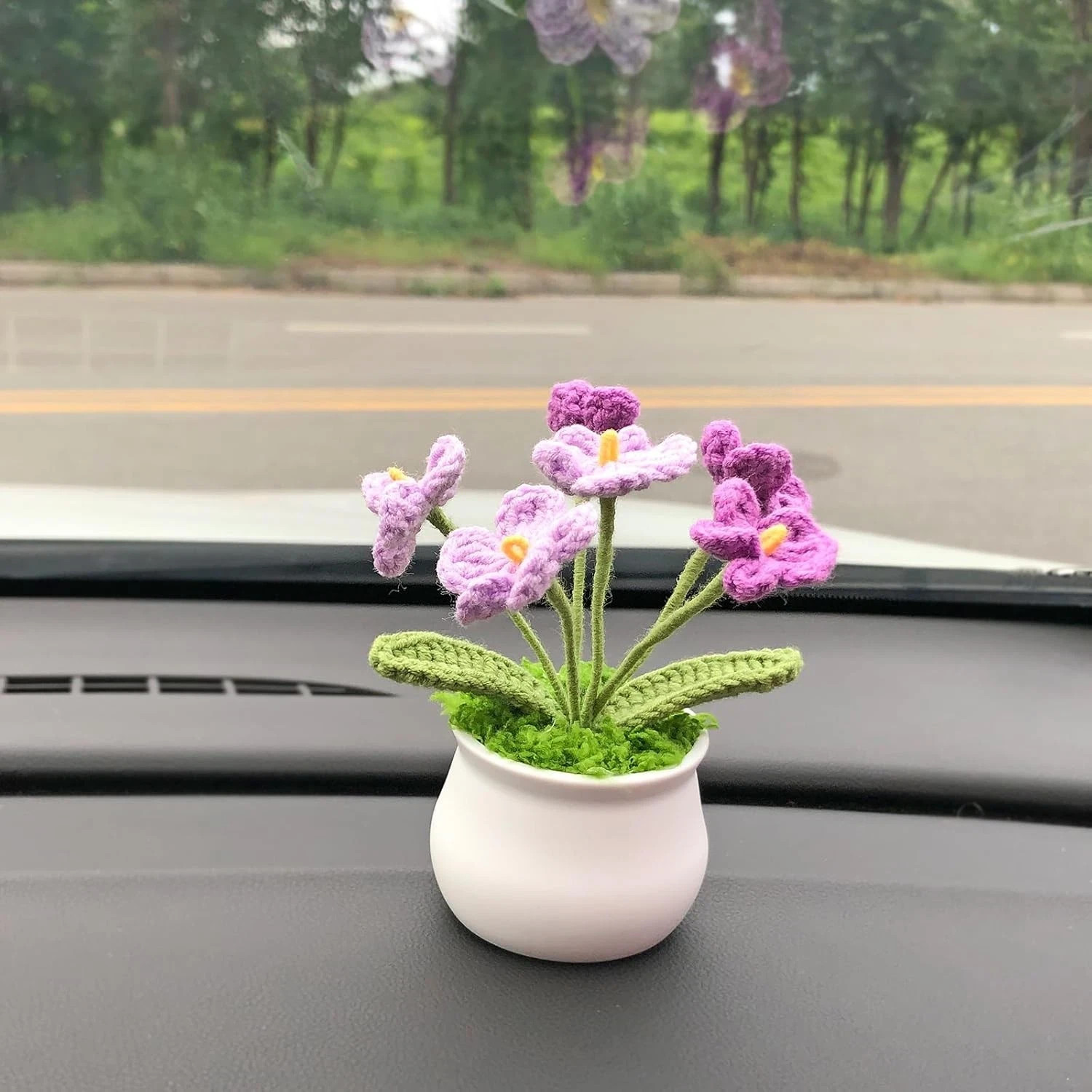 Crochet Potted Flower Purple Gradient Myosotis Handmade Gift Home & Office Decor