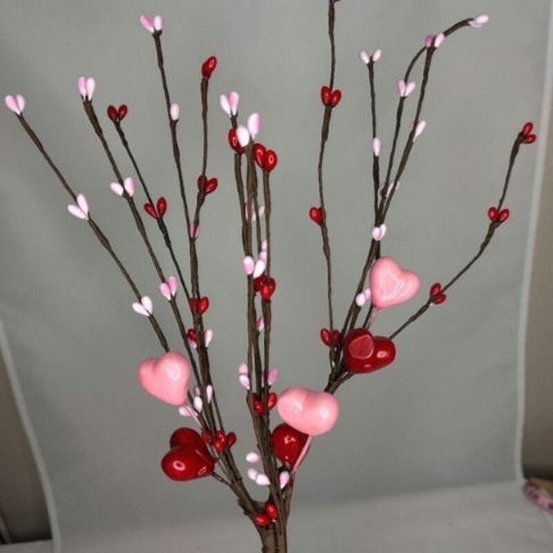 Pink and Red Hearts and Red Pips Valentine’s Day Floral Stem Spray Pick Decor