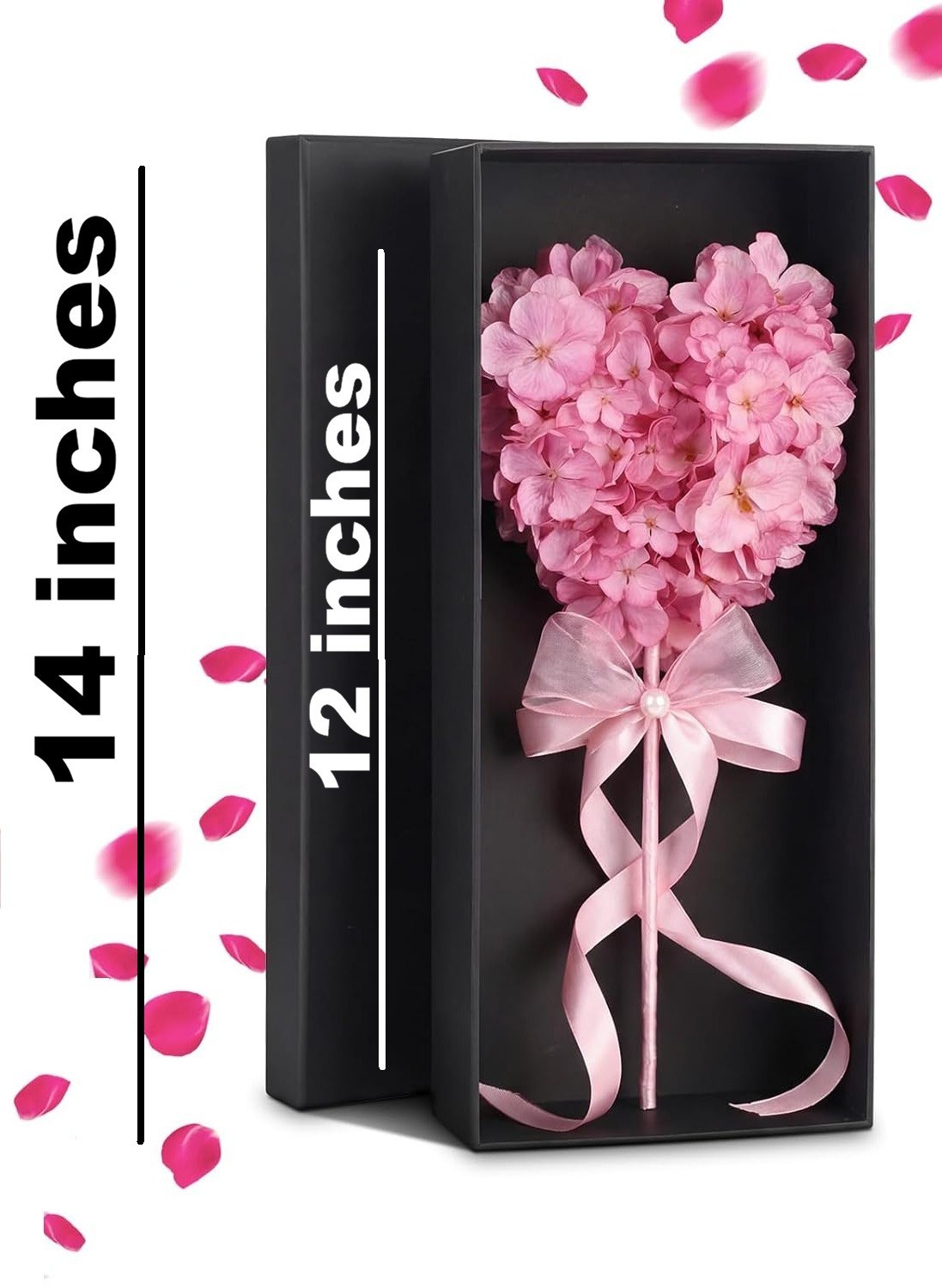 Valentine Artificial Heart Shaped Flower Bouquet Gift, In Gift Box, 12 In, Pink