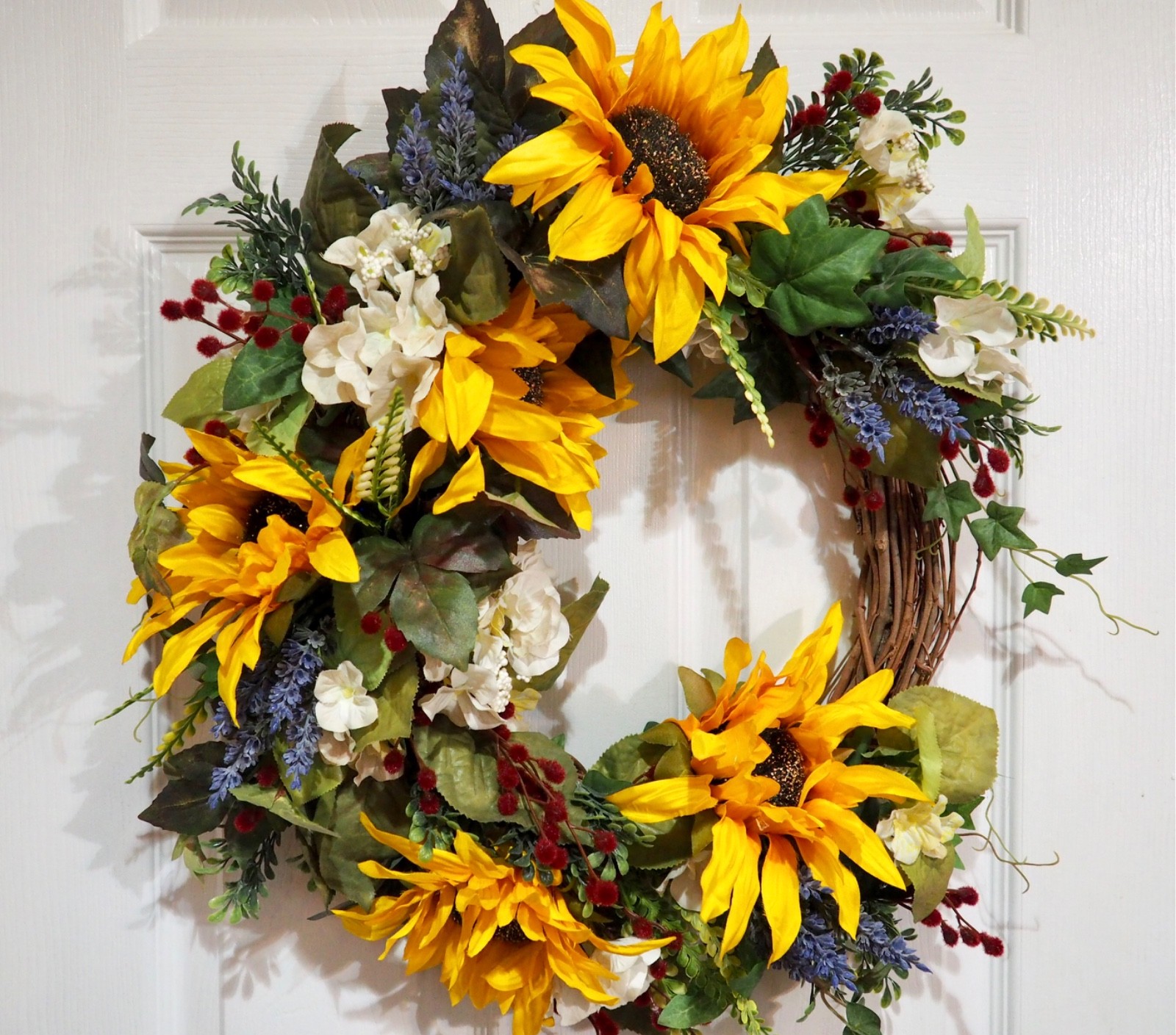 22” Sunflower Wreath for Front Door – Rustic Farmhouse Grapevine Floral Decor