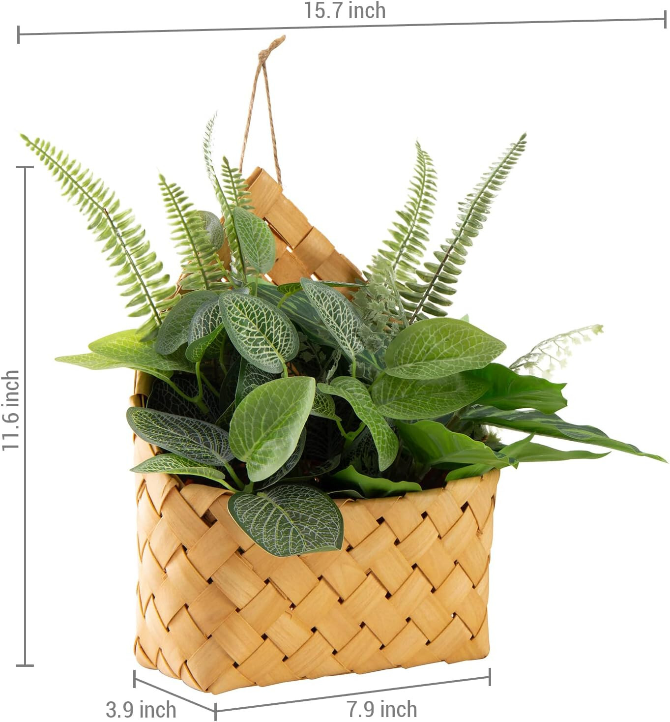 new in box MyGift Artificial Greenery Arrangement in bamboo basket wall hanging