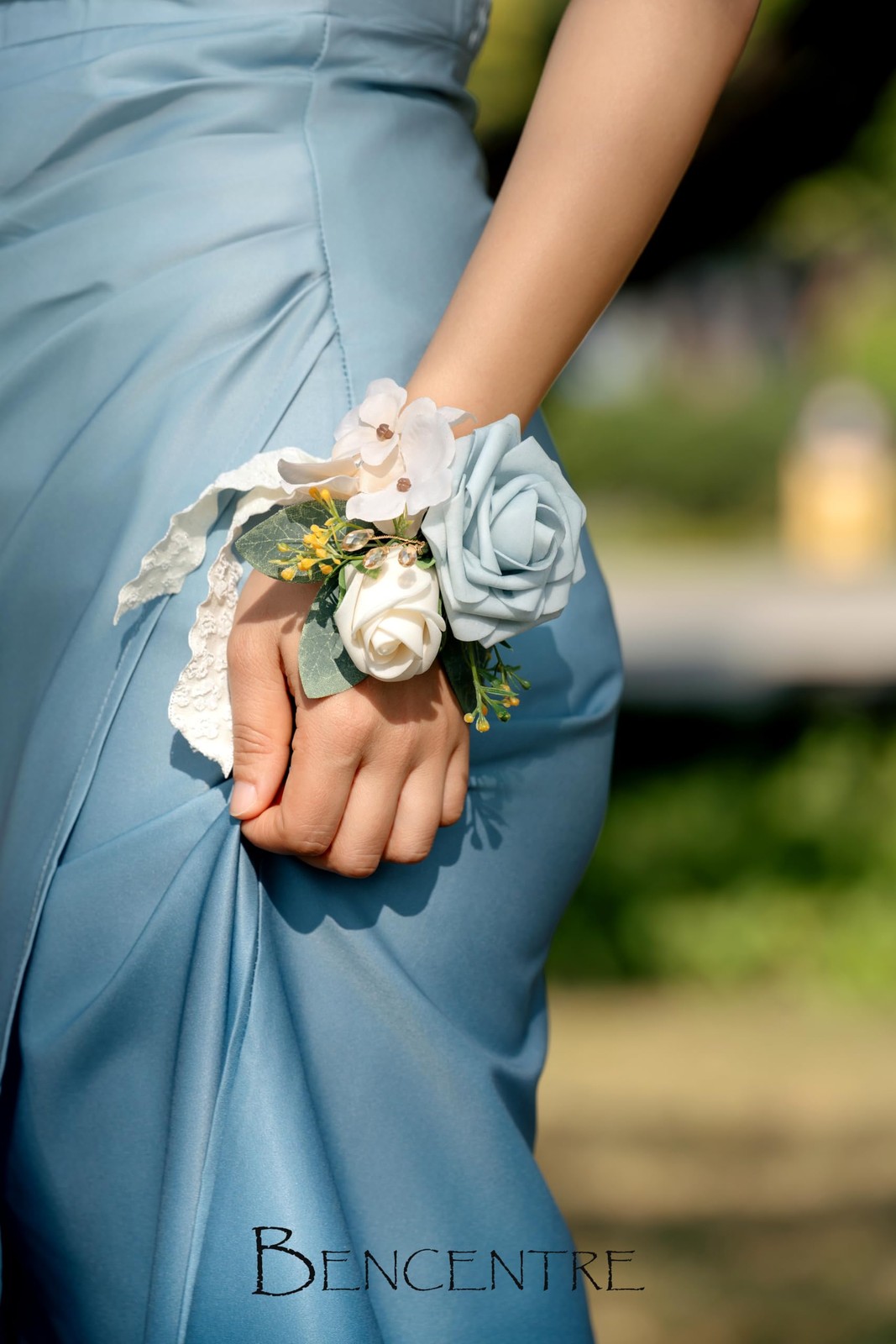6 PCS Dusty Blue Wrist Corsage Prom Party Hand Flower Mother Of Bride
