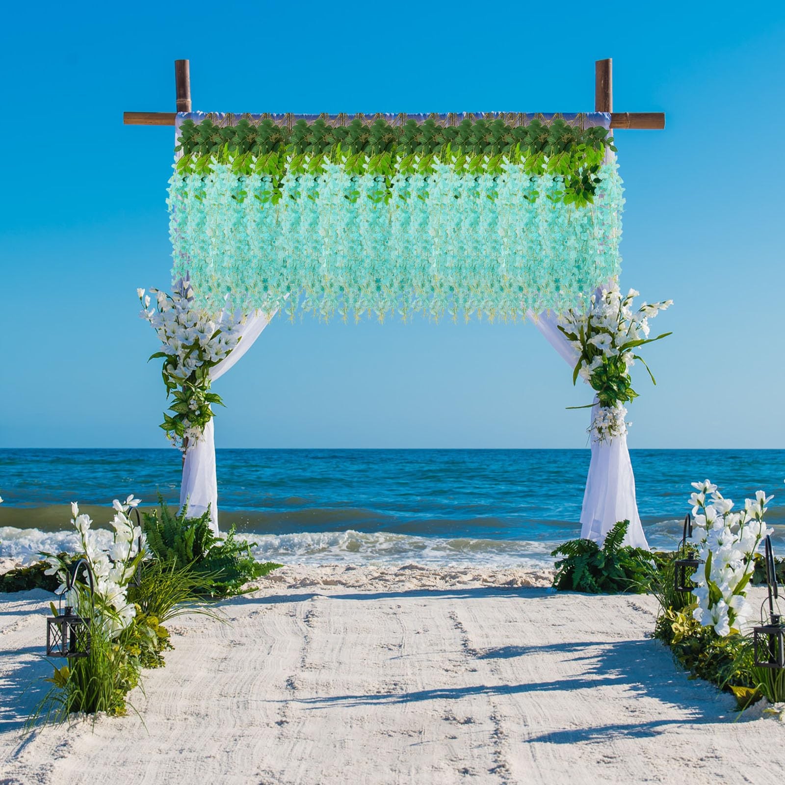 12 Pack Teal Wisteria Hanging Flowers Garland with Lights, 3.77 Feet Artifici…