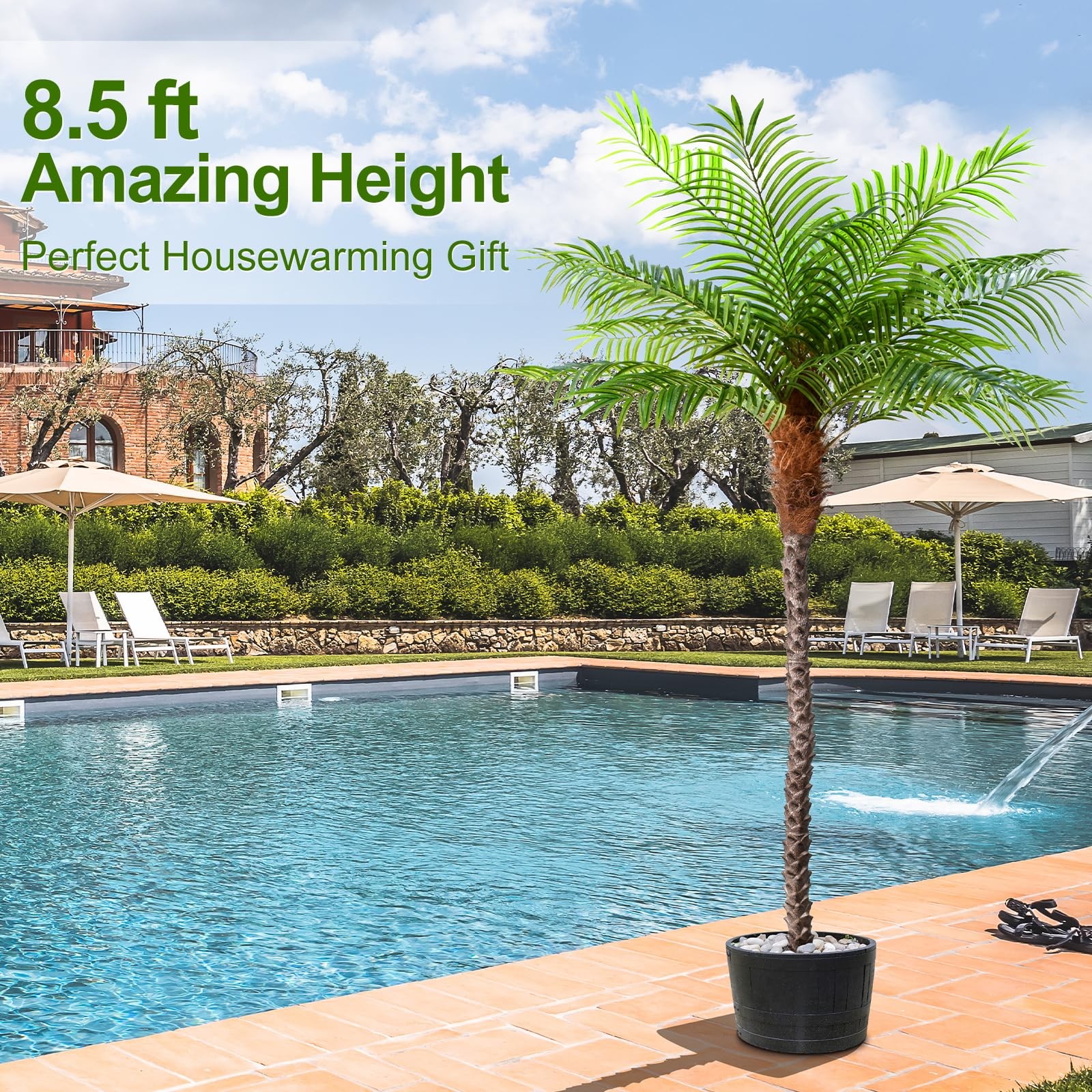 8.5ft Tall Artificial Phoenix Palm Tree for Outdoors Indoor Decor, Large Faux…