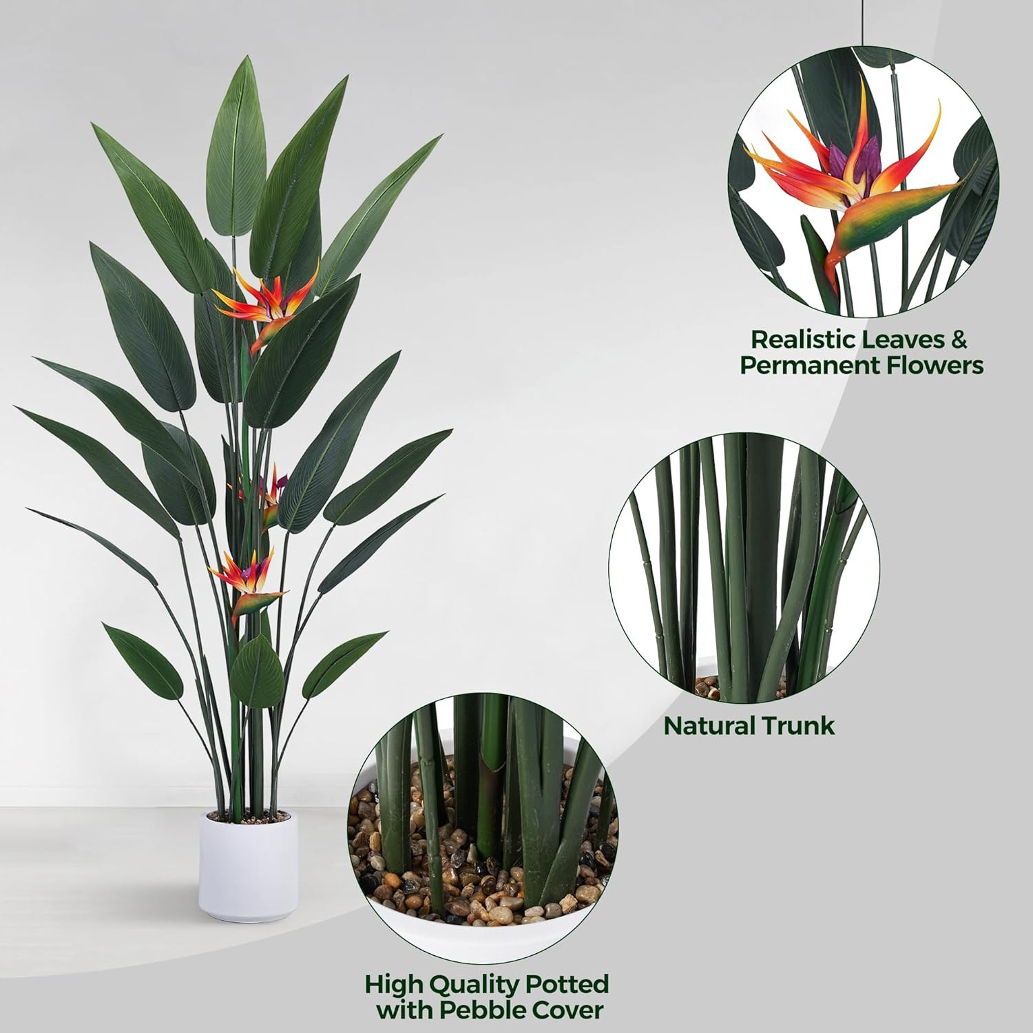 Artificial Bird of Paradise Plant 60In(5Ft) Tall Fake Banana Leaf Plant for Indo
