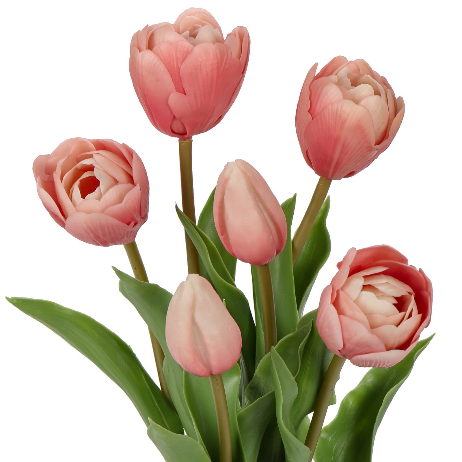 6 PCS Artificial Tulips Flowers Pink Real Touch Fake Latex 14″ Bouquet