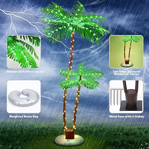 OUSHENG Solar Lighted Palm Trees for Outside Patio, Bar Pool Deck Outdoor Dec…