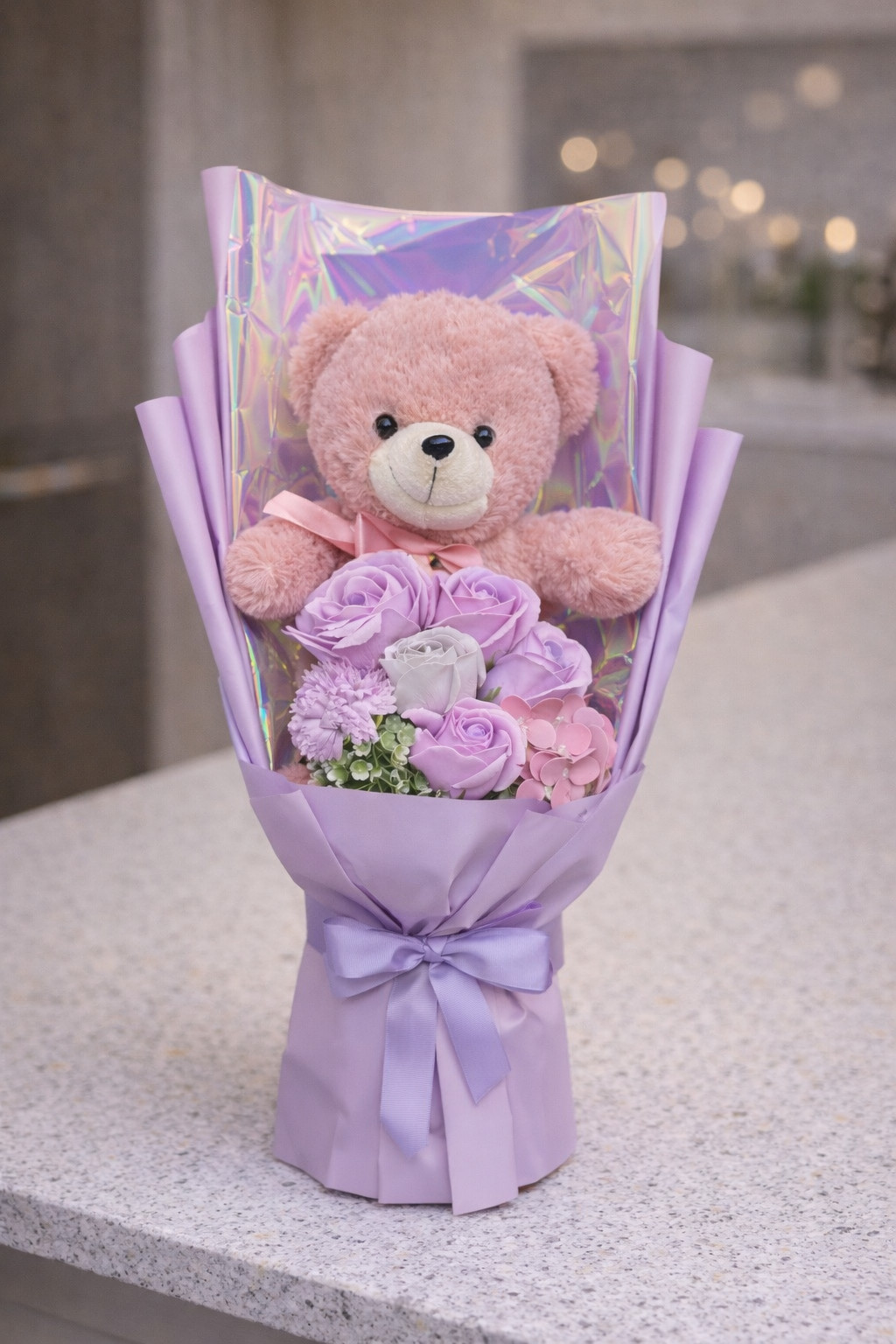 Teddy Bear Rose Flower Lavender Bouquet Gift Box Anniversary Romantic Gift Love