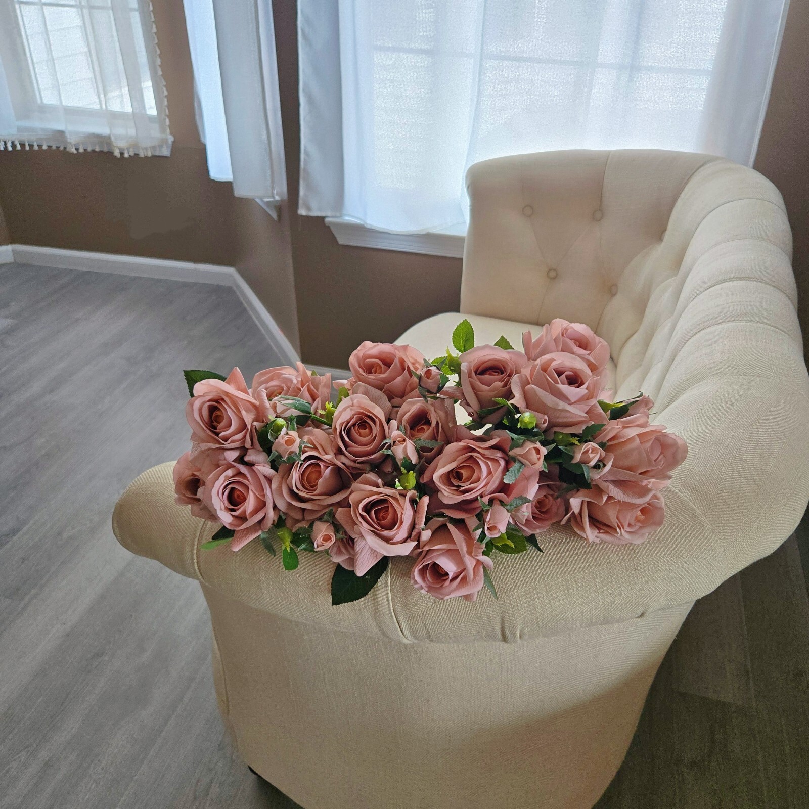 10pcs Artificial 3-Head Dark pink rose Each Stem Features 2Full Blooms and 1bud