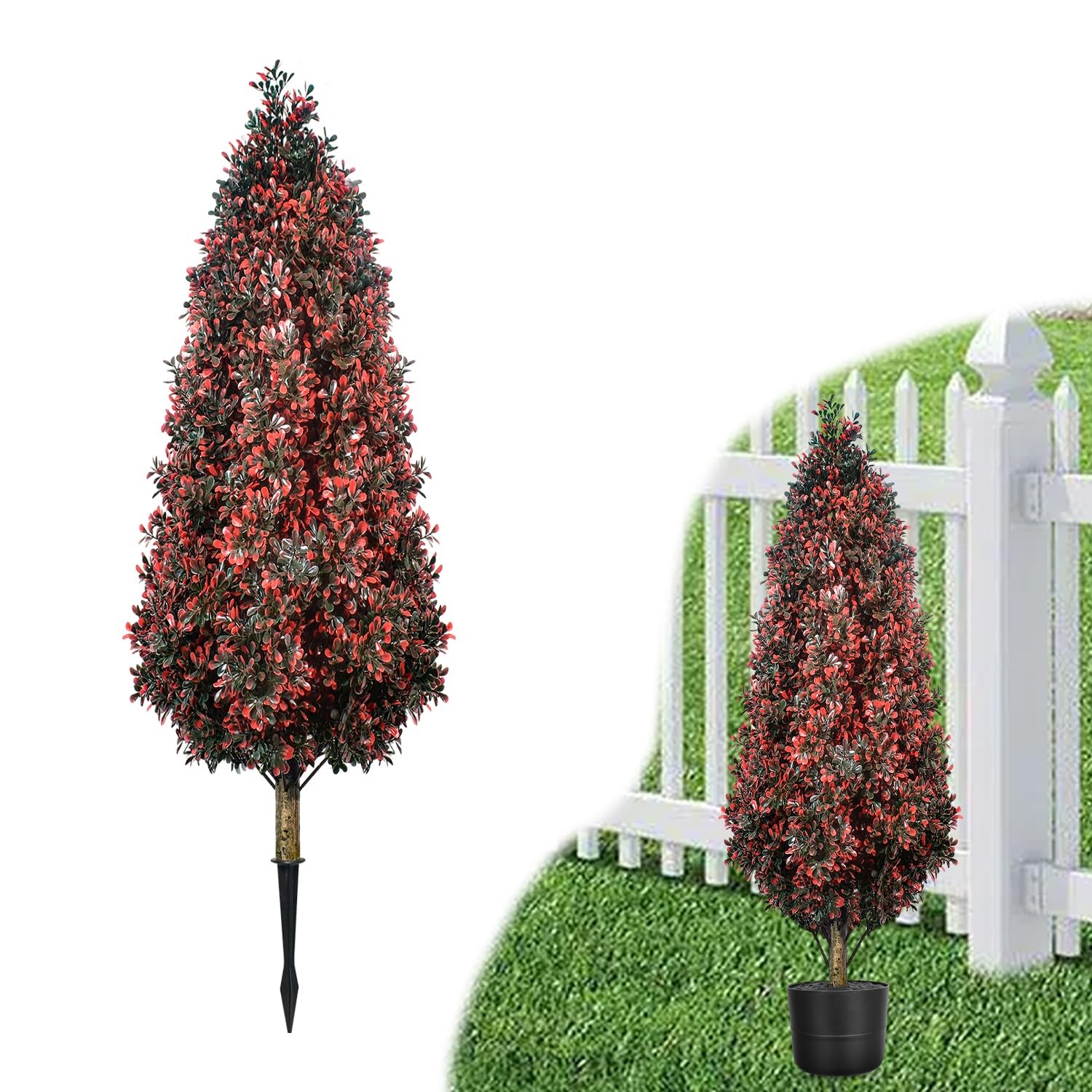 3FT Fake Shrubs Boxwood Tree Outdoor with Planter Spike, Artificial Topiary U…