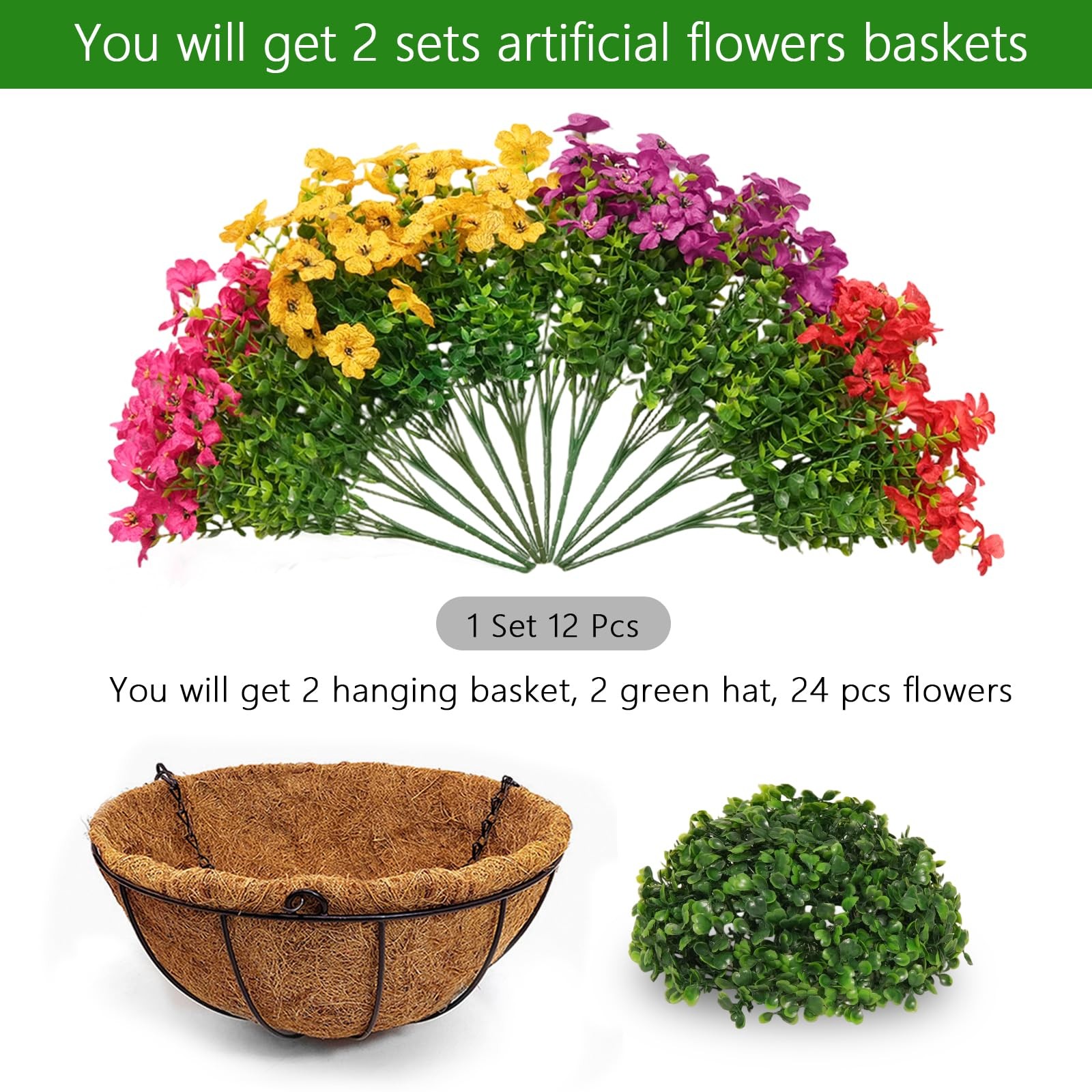 Artificial Hanging Flower Baskets 24 Silk Daisies with Coconut Basket – Outdoor