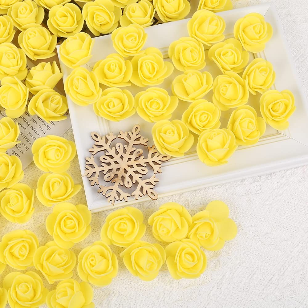 500 PCS Mini Yellow Foam Rose Heads Artificial Fake Flowers DIY Wedding Bulk