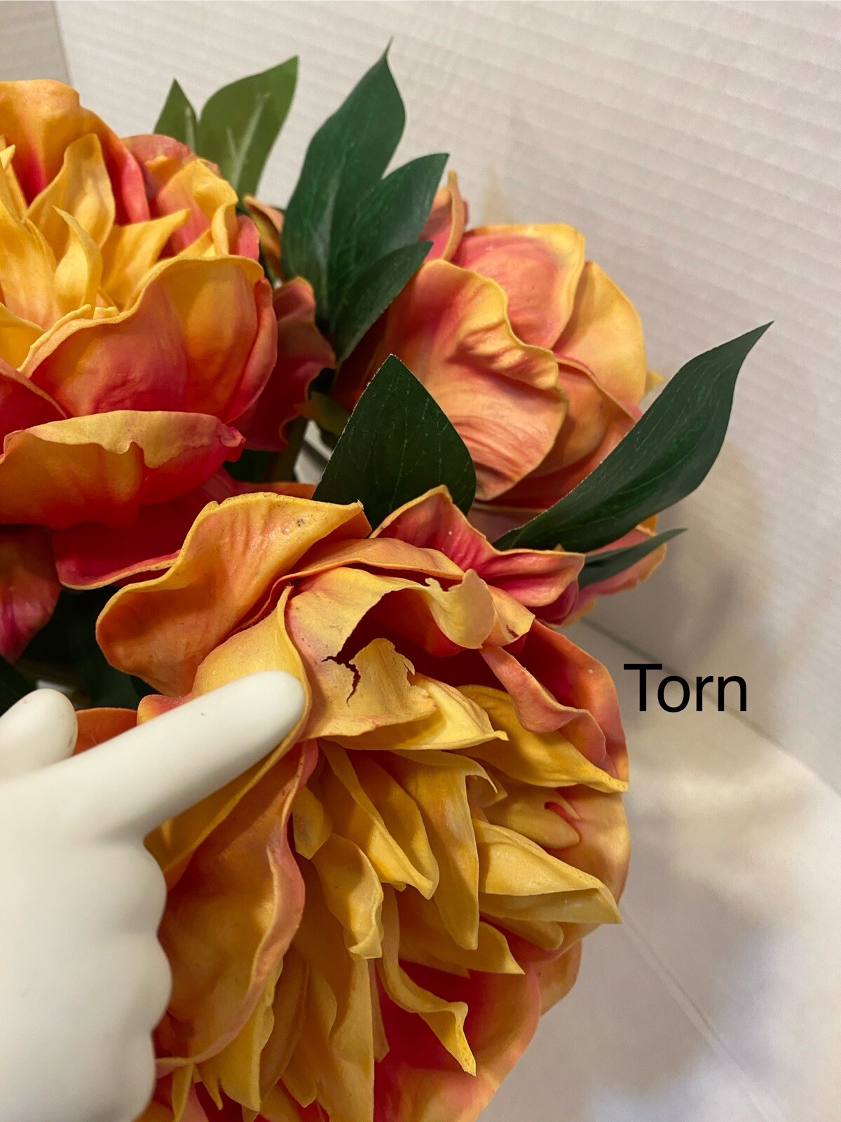 Artificial Flowers in Vase with Faux Acrylic Water Peonies Floral Peach Yellow