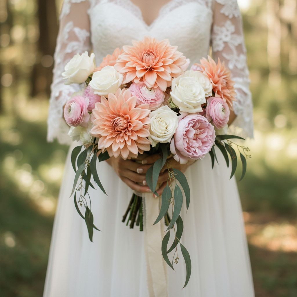 Peach Dahlia Stem Faux Flower 24 Inch 5 Inch Bloom Soft Peach Artificial Dahlia