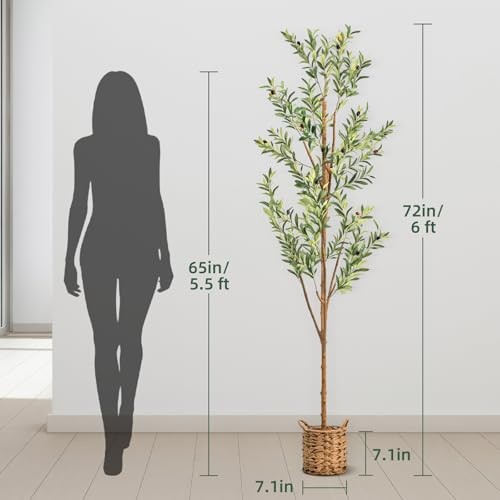 6ft Artificial Olive Tree with LED Fairy Lights, Tall Faux Potted 5ft 11in