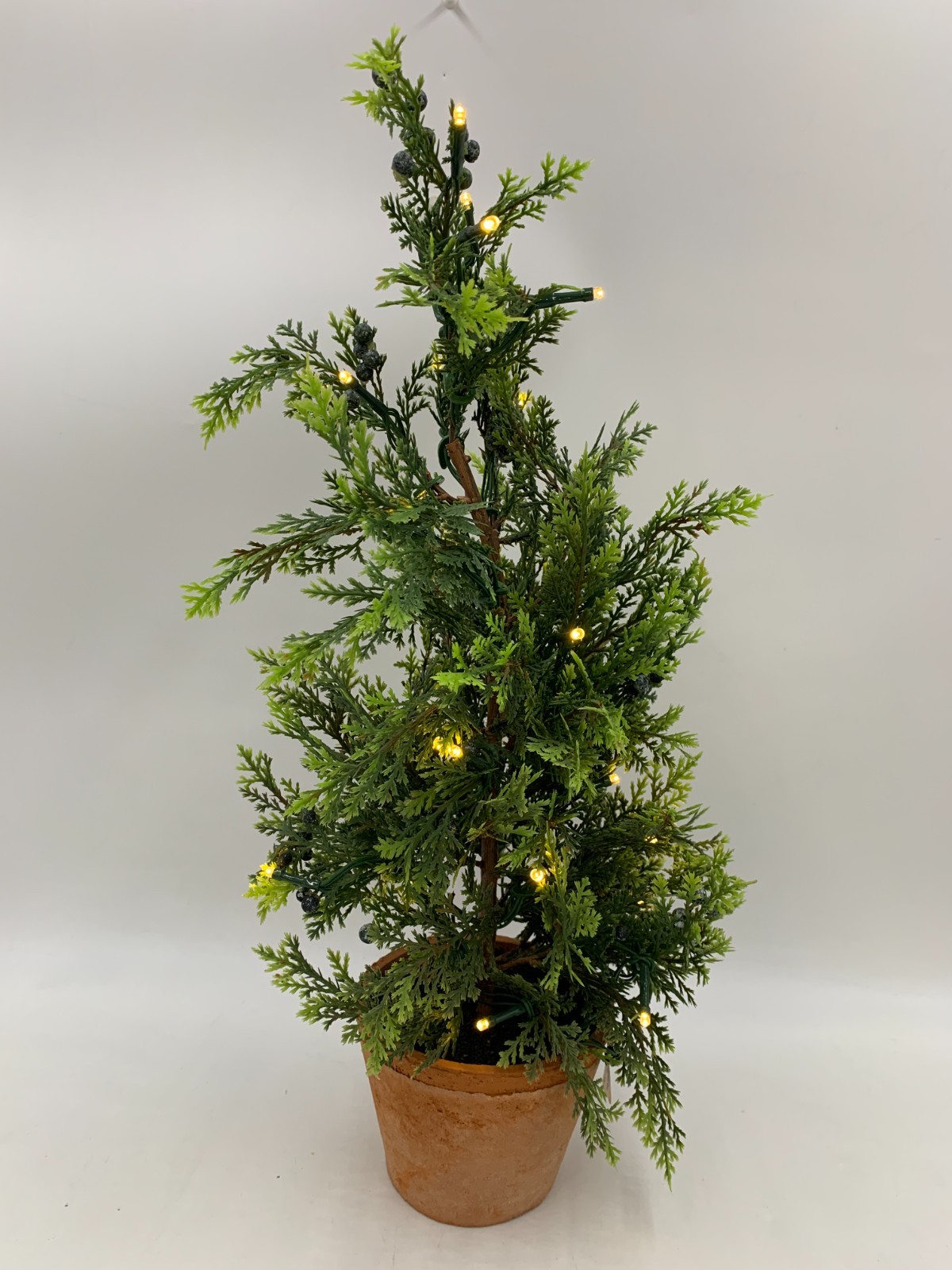 Pottery Barn Pre Lit Faux Juniper Tree Terra Cotta Potted Plant 21″ h #R8026