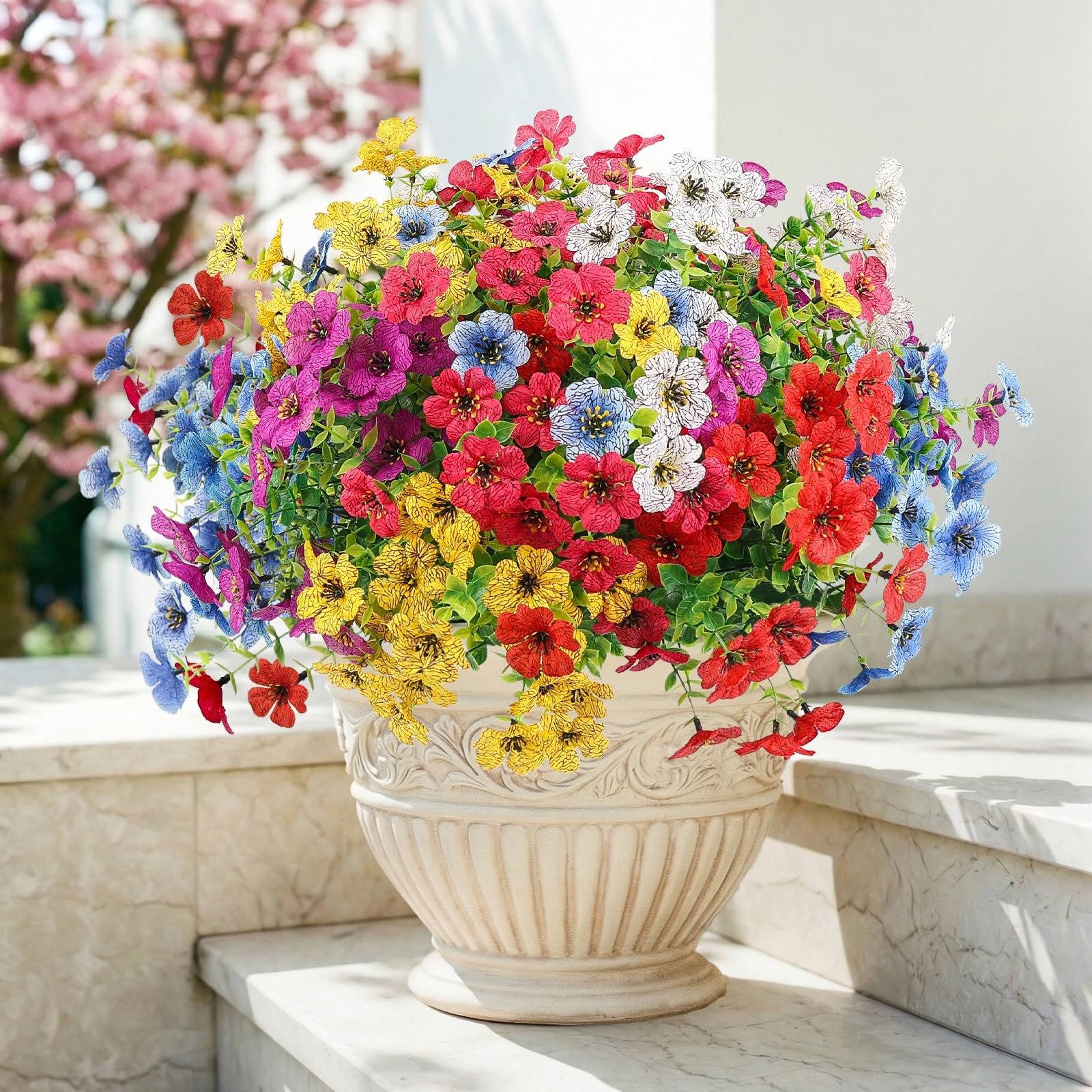 Artificial Flowers Outdoors Faux Plants 12 Bundles UV Resistant Home Porch Decor