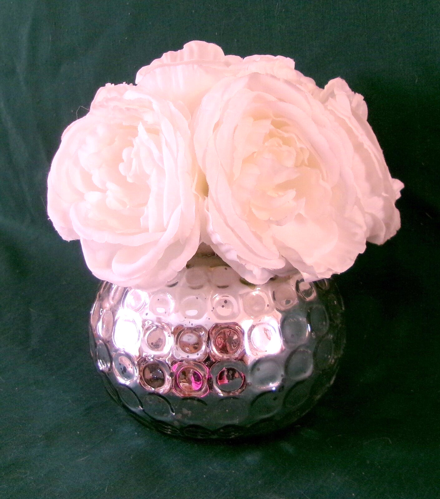 ARRANGEMENT Floral White Rose Artificial Silk Silver Vase Home Decorations