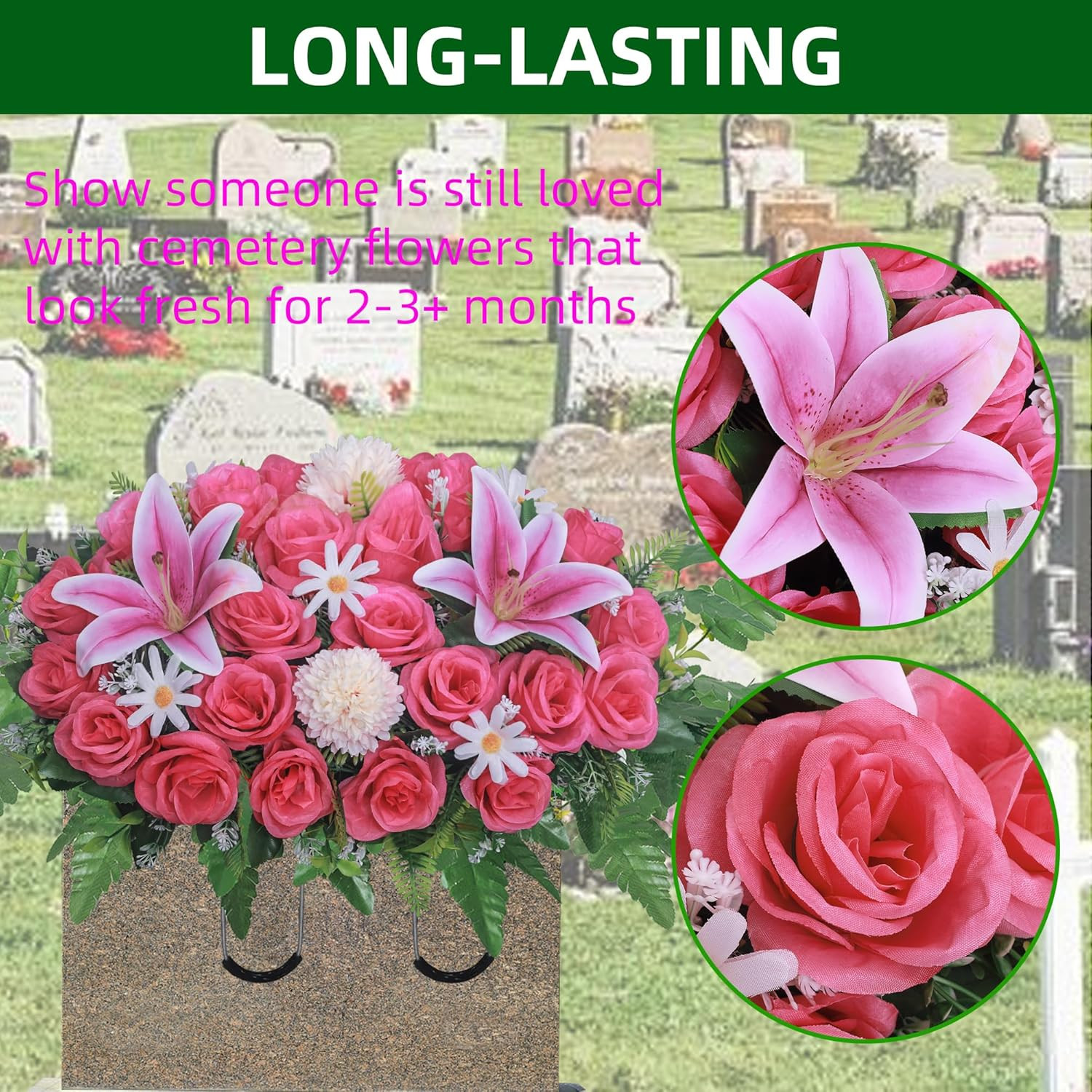 Artificial Cemetery Flower Saddles,Headstone Saddles for Graves,Lily Rose Flower