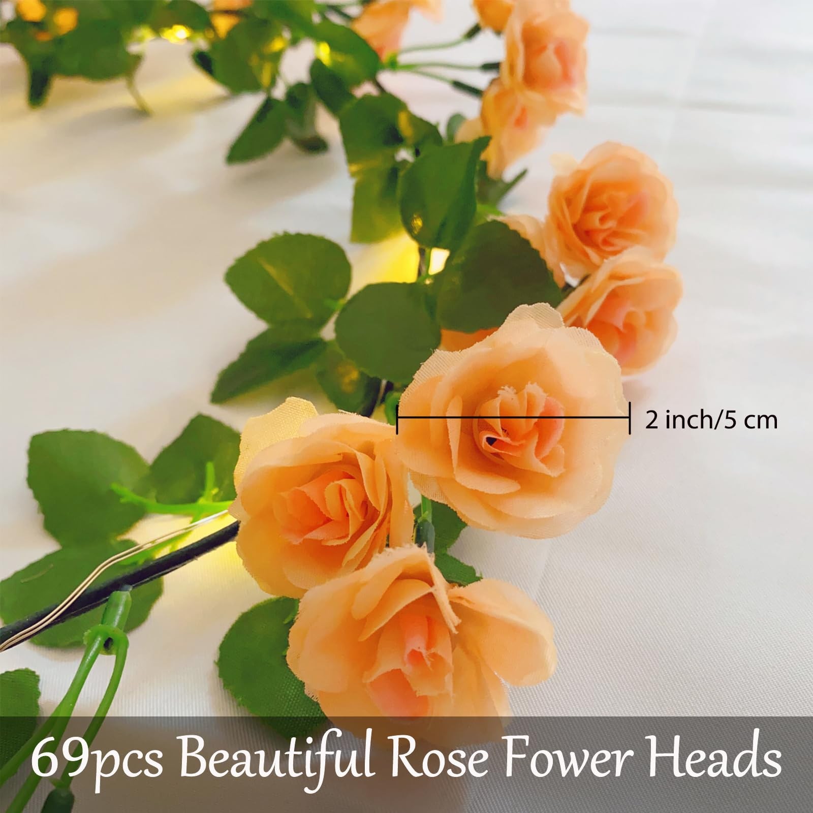 Artificial Flower Garland with 20 String Lights, 6FT Hanging Rose Flower Vine…
