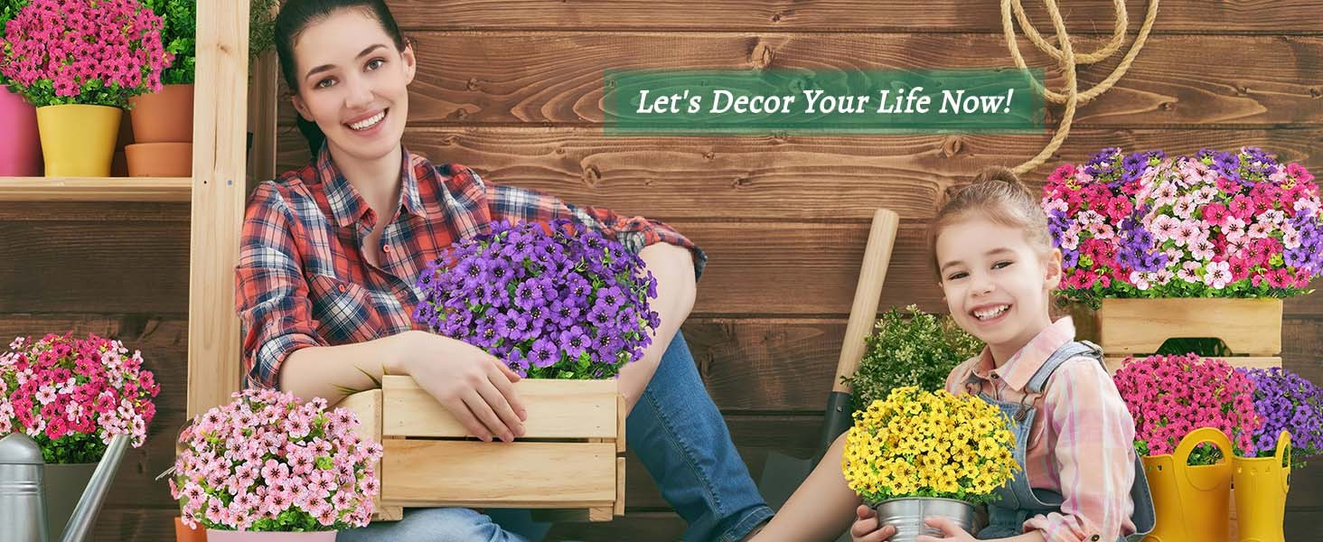 Artificial Flowers for Outdoors, 18 Bundles Artificial Plants & Flowers Outdoor,