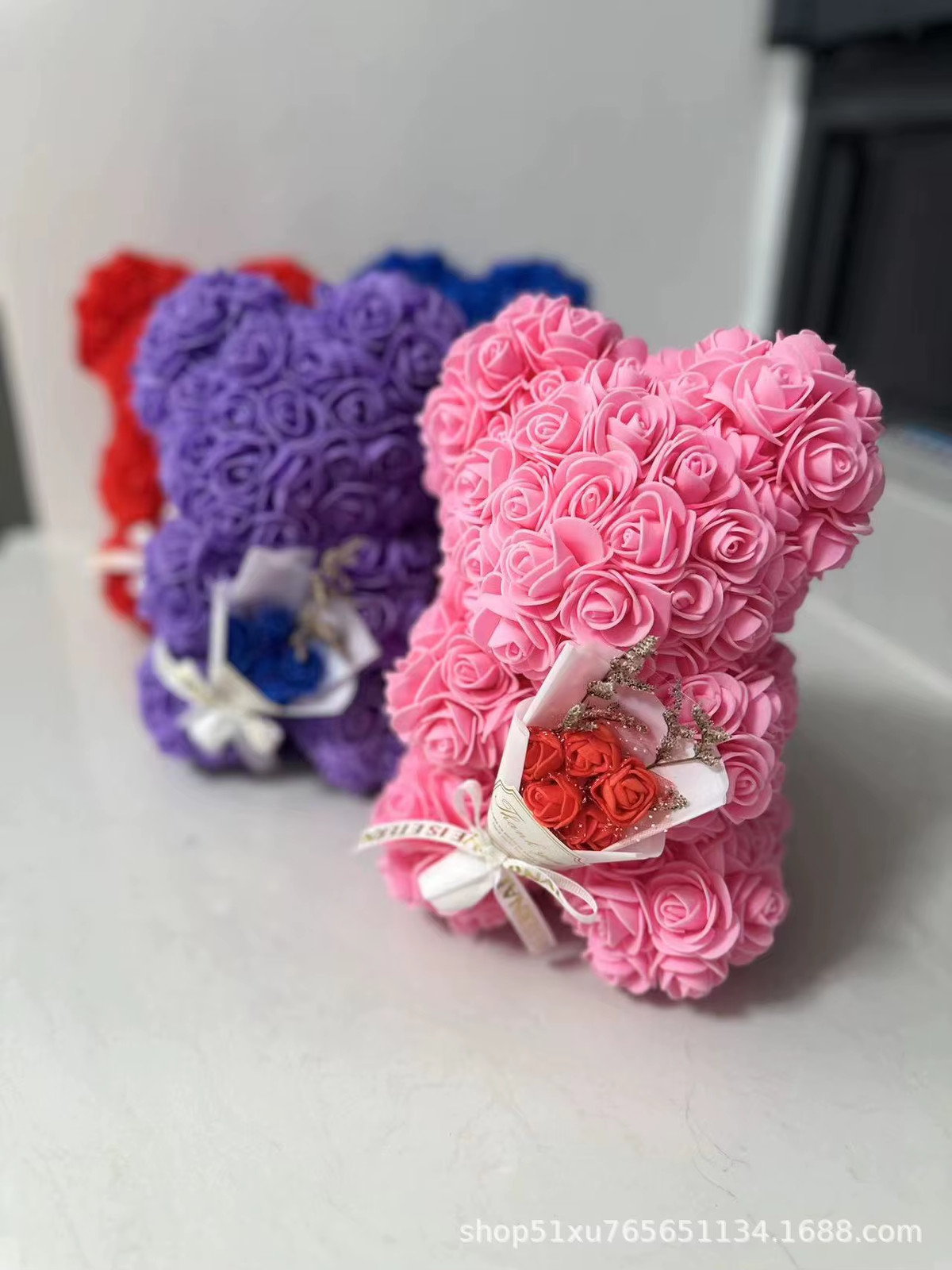 1Pc 25Cm Artificial Foam Flowers Bear Rose Bear Romantic Creative Gifts for Vale