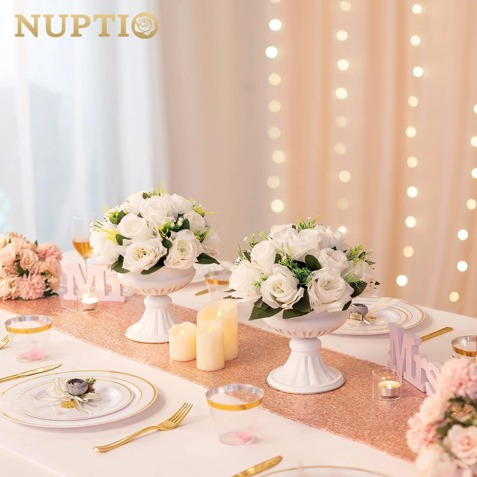 NUPTIO 10 Pieces White Fake Flower Ball Arrangement Bouquet 15 Heads Plastic …