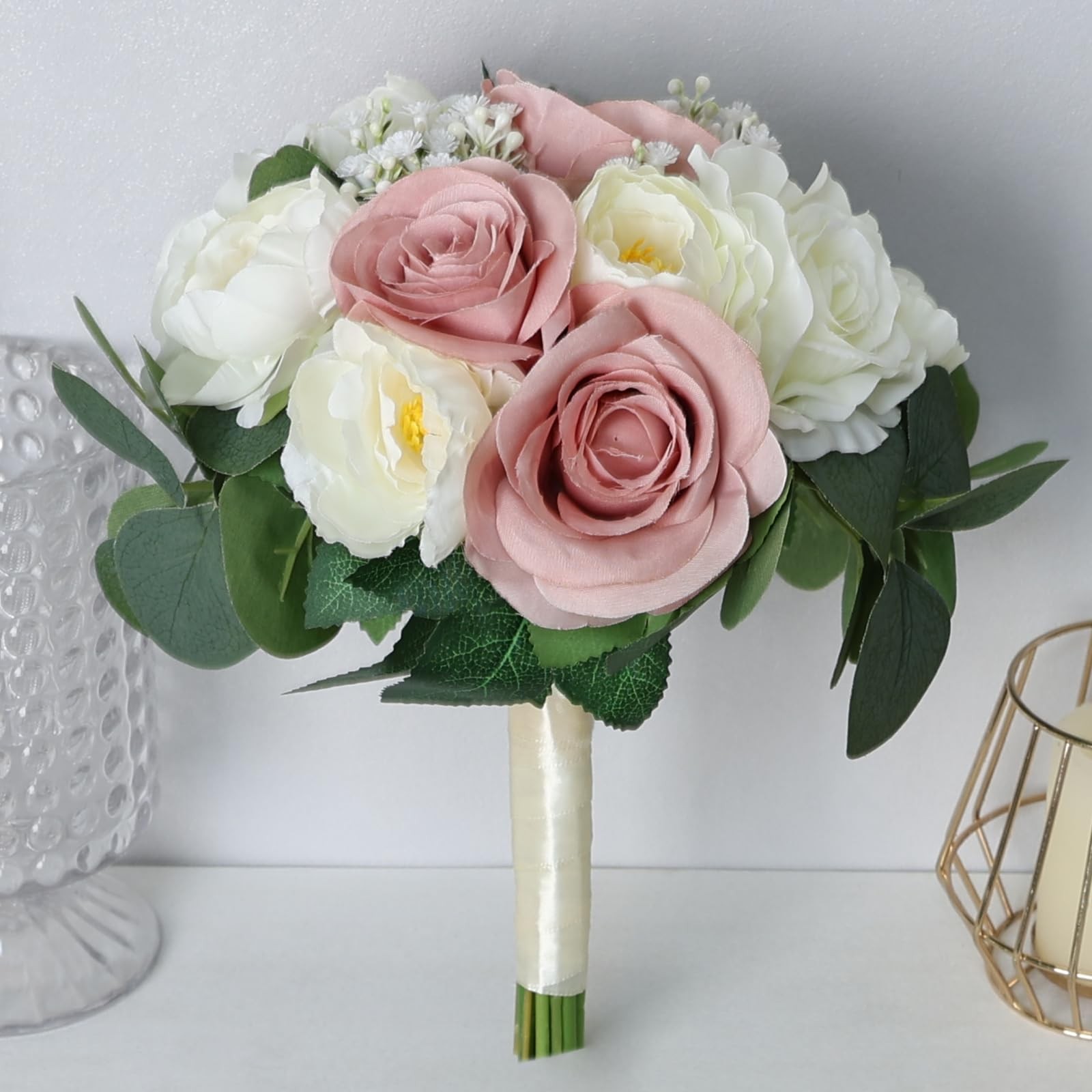 DIYDOFUN Set of 6 Bridesmaid Bouquets, 11 Inch Wedding Bouquets for Bridesmai…