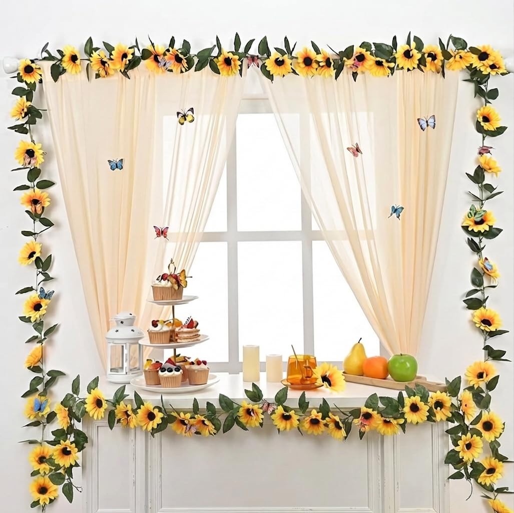 2 Pack Artificial Sunflower Garland Decor, Sunflower Vines Hanging Flowers Ga…