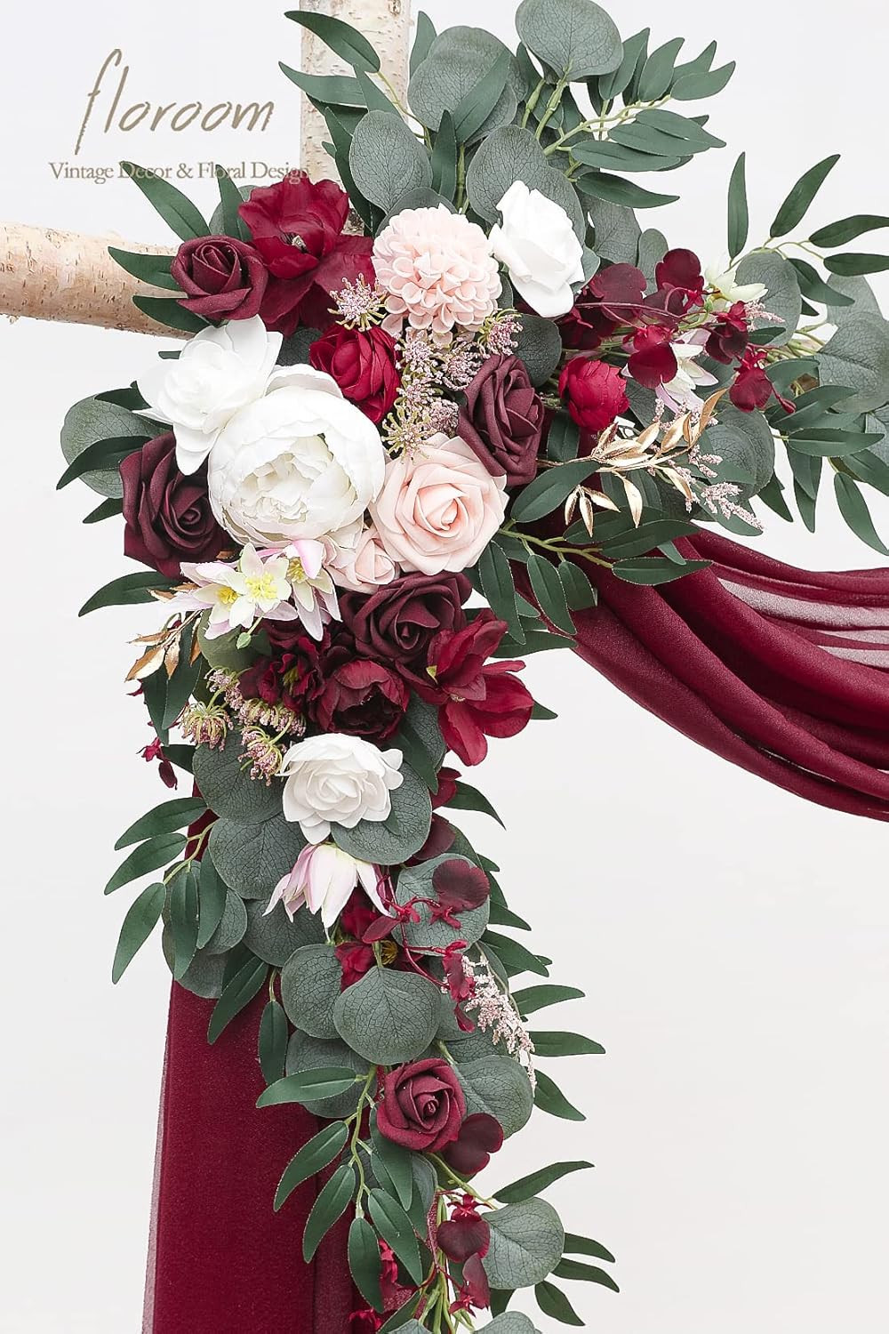Burgundy Floral Swag & Drapes Kit for Wedding Arbor Decoration – Pack of 4