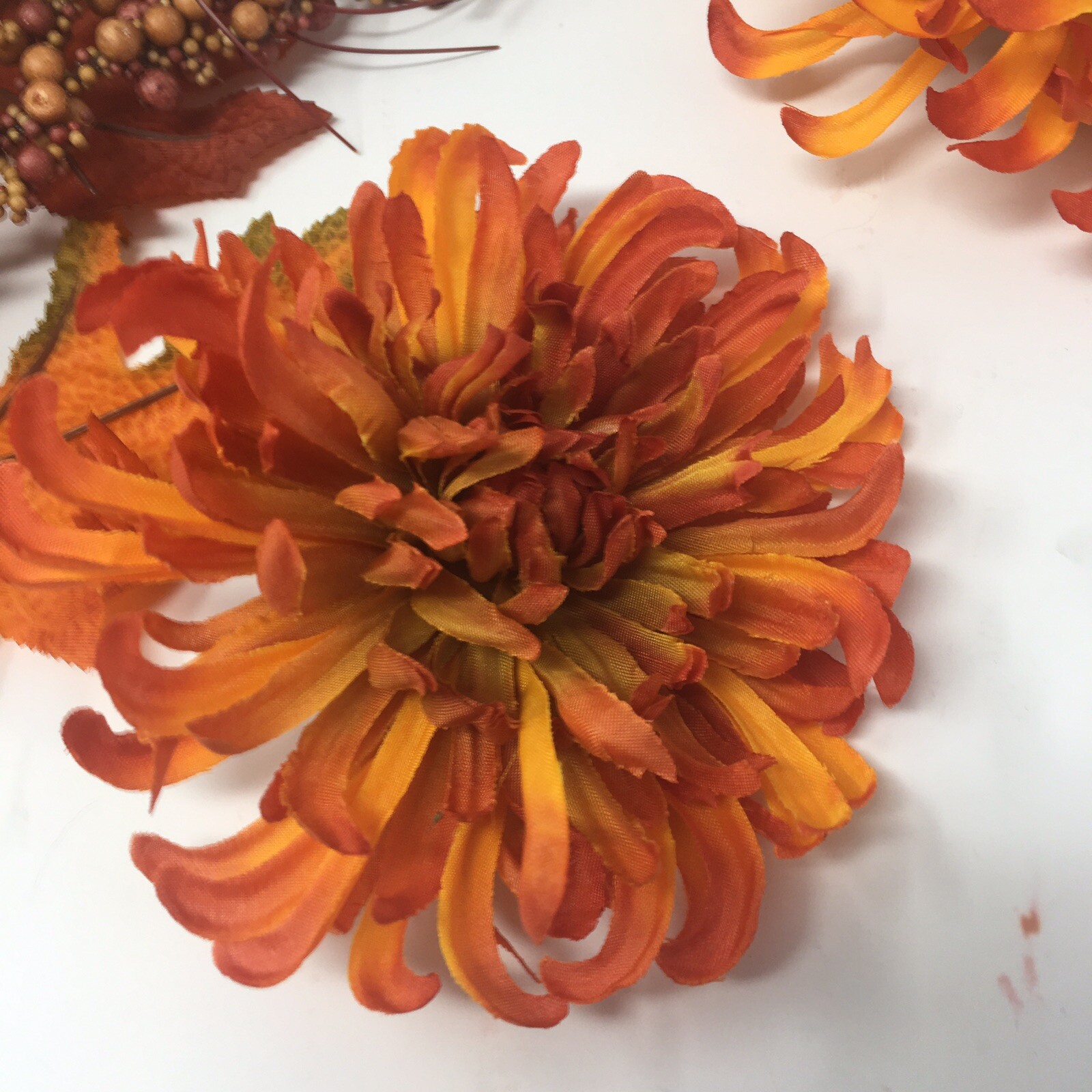 Fall Berry & Twig Silk Flower Stem bunches and 3 pin on flower rounds orange lot