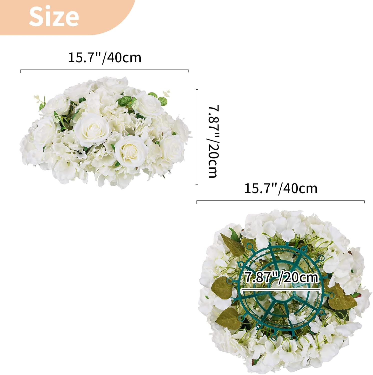 NUPTIO Flower Ball Arrangement Bouquet – 10 Pcs 15.7 Inch Diameter White Fake Fl