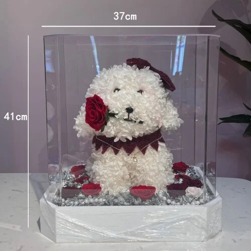Real Embroidered Eternal Flower Dog Teddy Ball Ornament – Valentine’s & Birthday