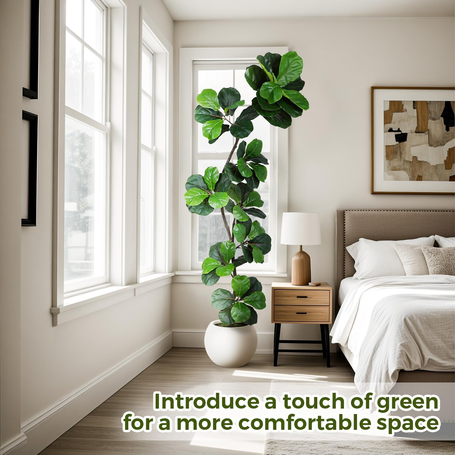 7Ft Artificial Fiddle Leaf Fig Tree Faux Plant Fake Ficus Lyrata White Planter