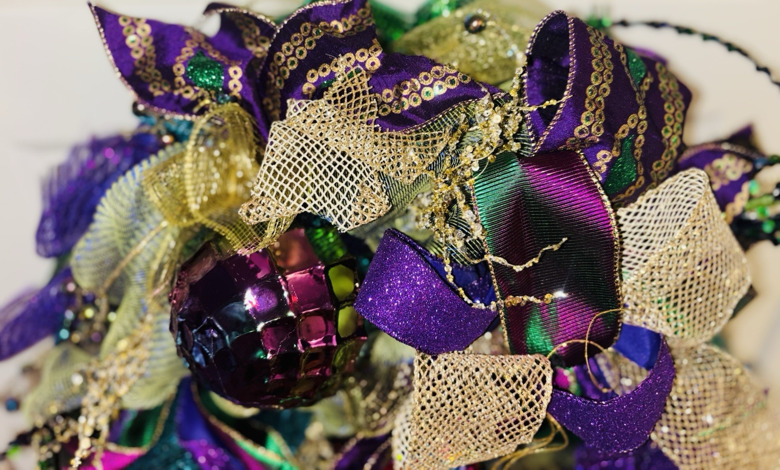 Mardi Gras Wreath Extra Large With Mermaid Tail and Fleur De Lis Handmade Deco