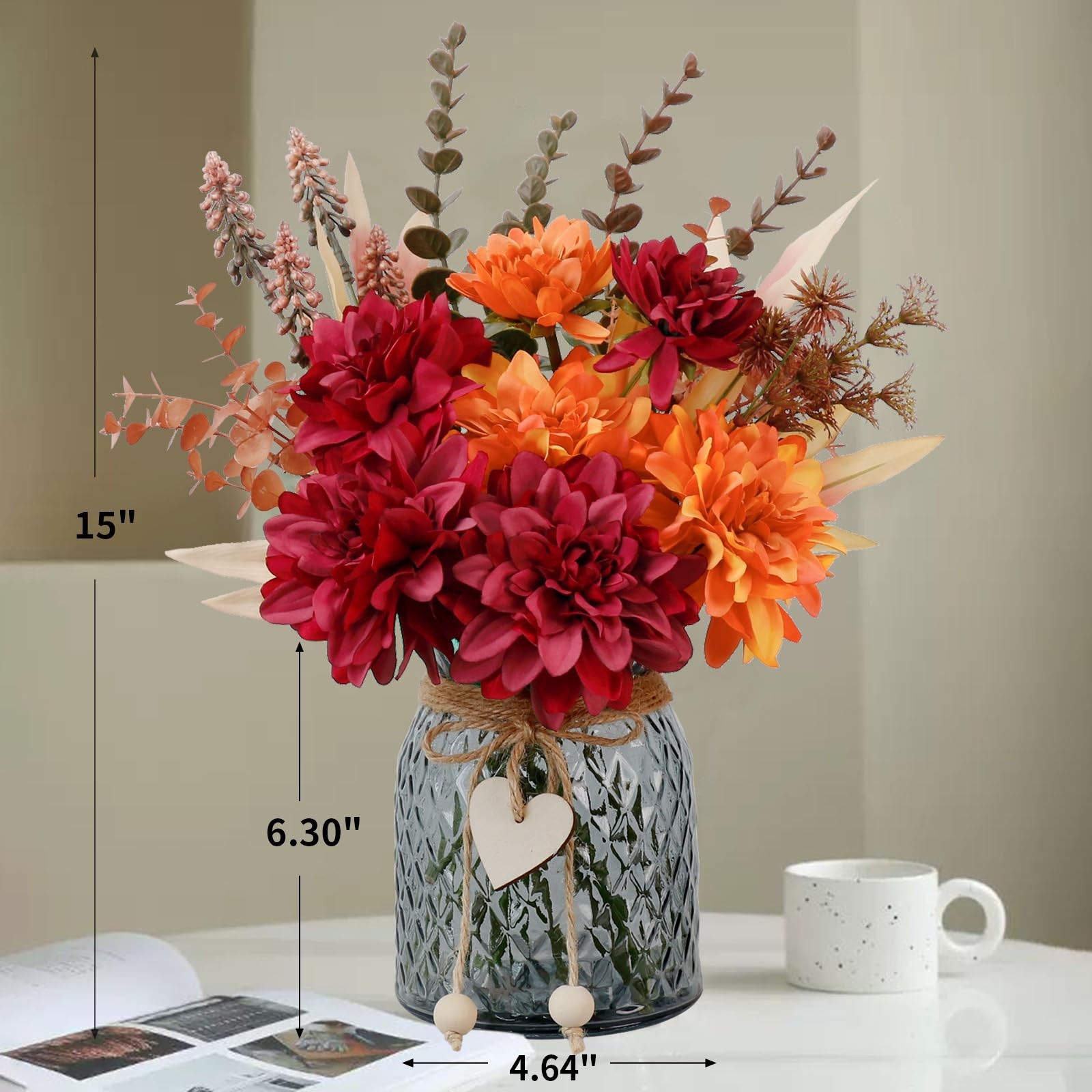 Faux Fall Flowers in Vase Artificial Floral Arrangement Centerpiece Decor
