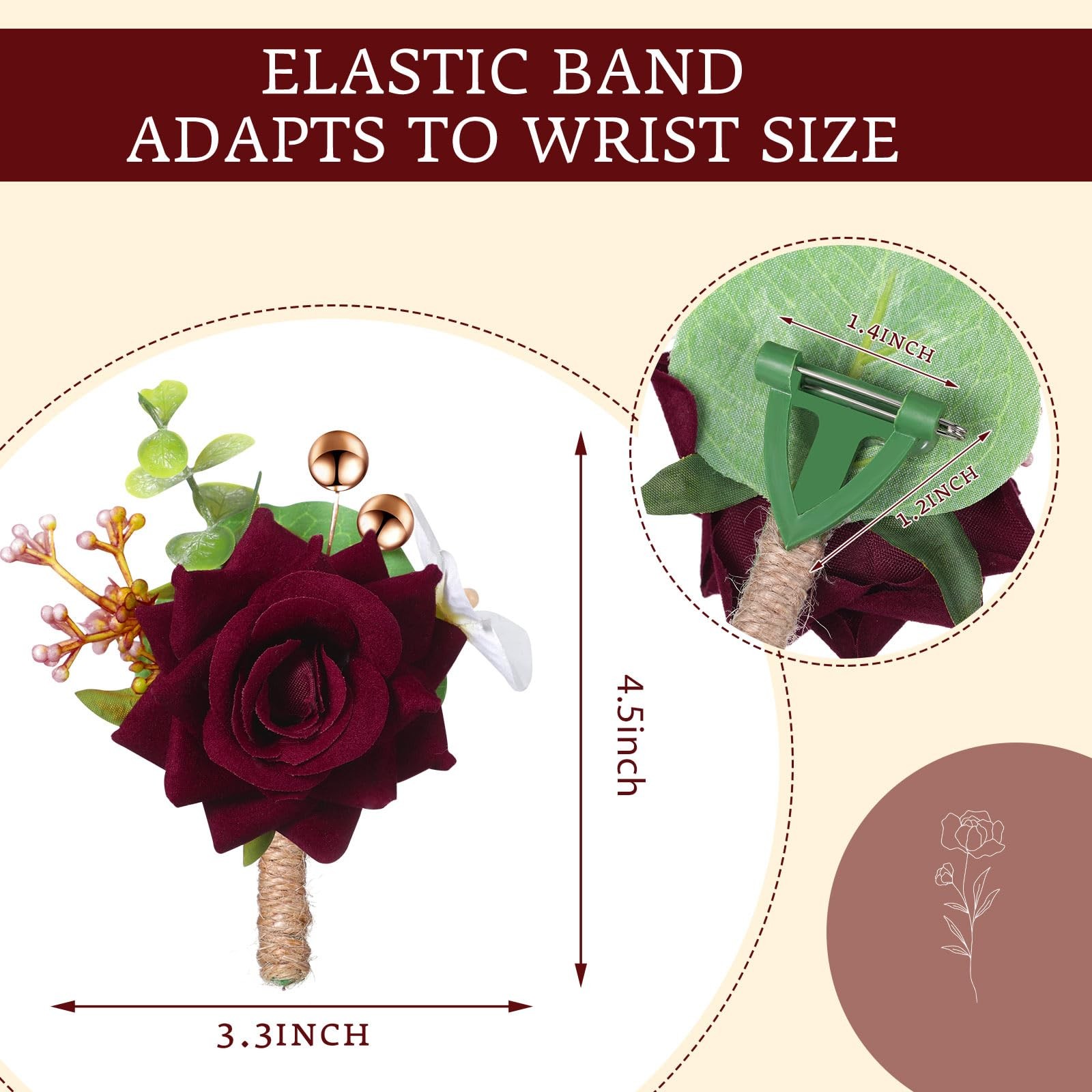 12 Pcs Red Rose Burgundy Boutonniere, Fall Wedding, Corsage Set, Pin, Groom
