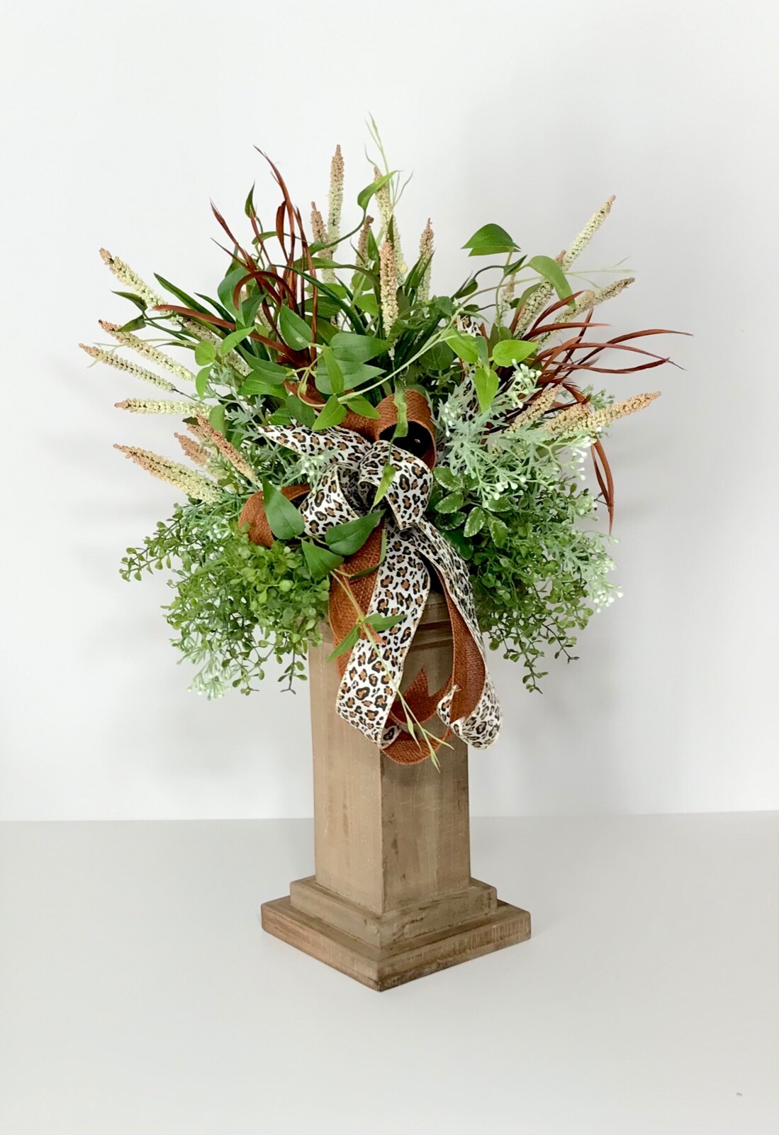 EVERYDAY YEAR ROUND FLORAL ARRANGEMENT WOOD COLUMN EARTH TONE COLOR CENTERPIECE