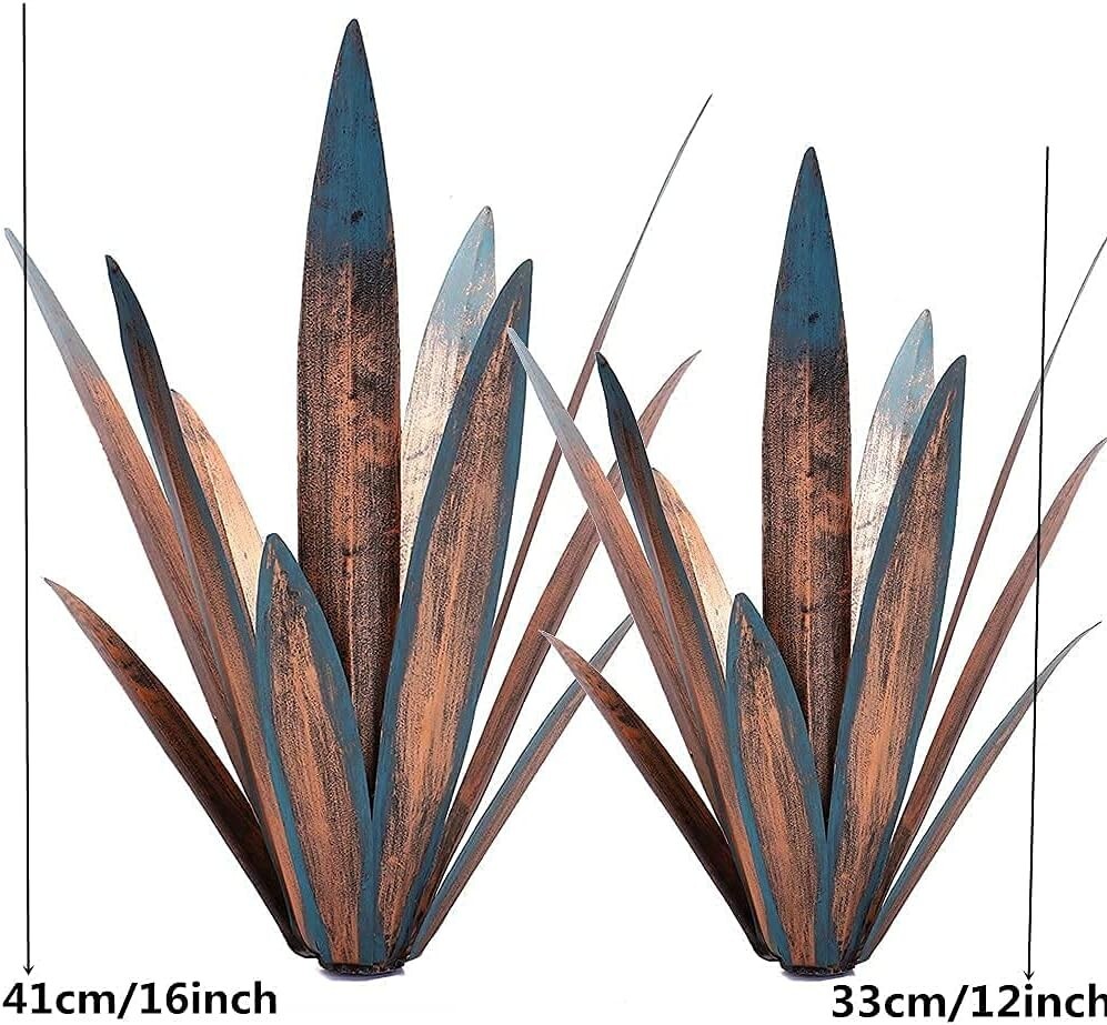 Hand-Painted 2pcs Metal Agave Plant Sculptures – DIY Rustic Home Yard Decor